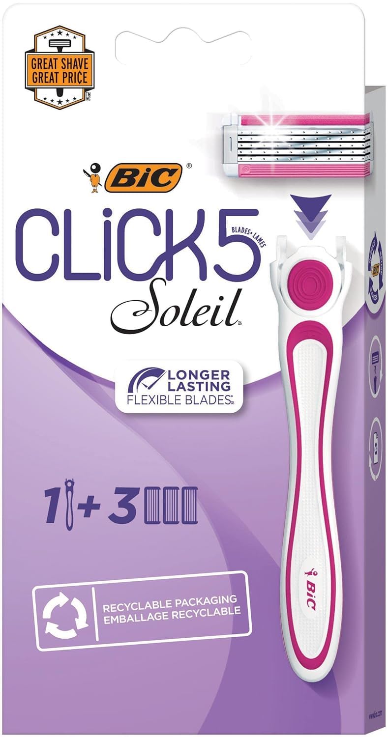 BIC Soleil Click 5 Womens 5-Blade Disposable Razor, 1 Handle and 3 Cartridges