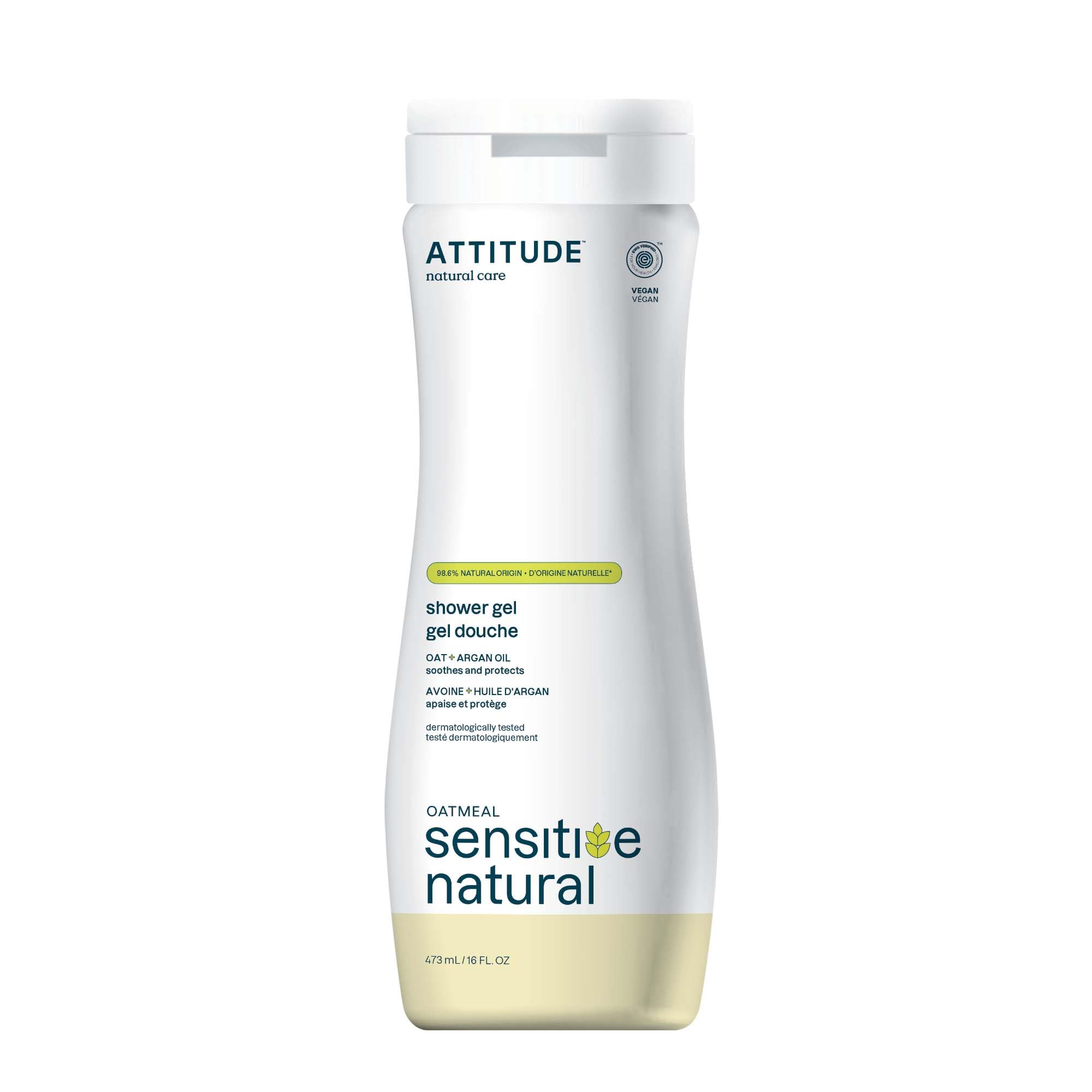 ATTITUDE Sensitive Skin, Hypoallergenic Moisturize & Revitalize Body Wash, Argan Oil, 16 Fluid Ounce
