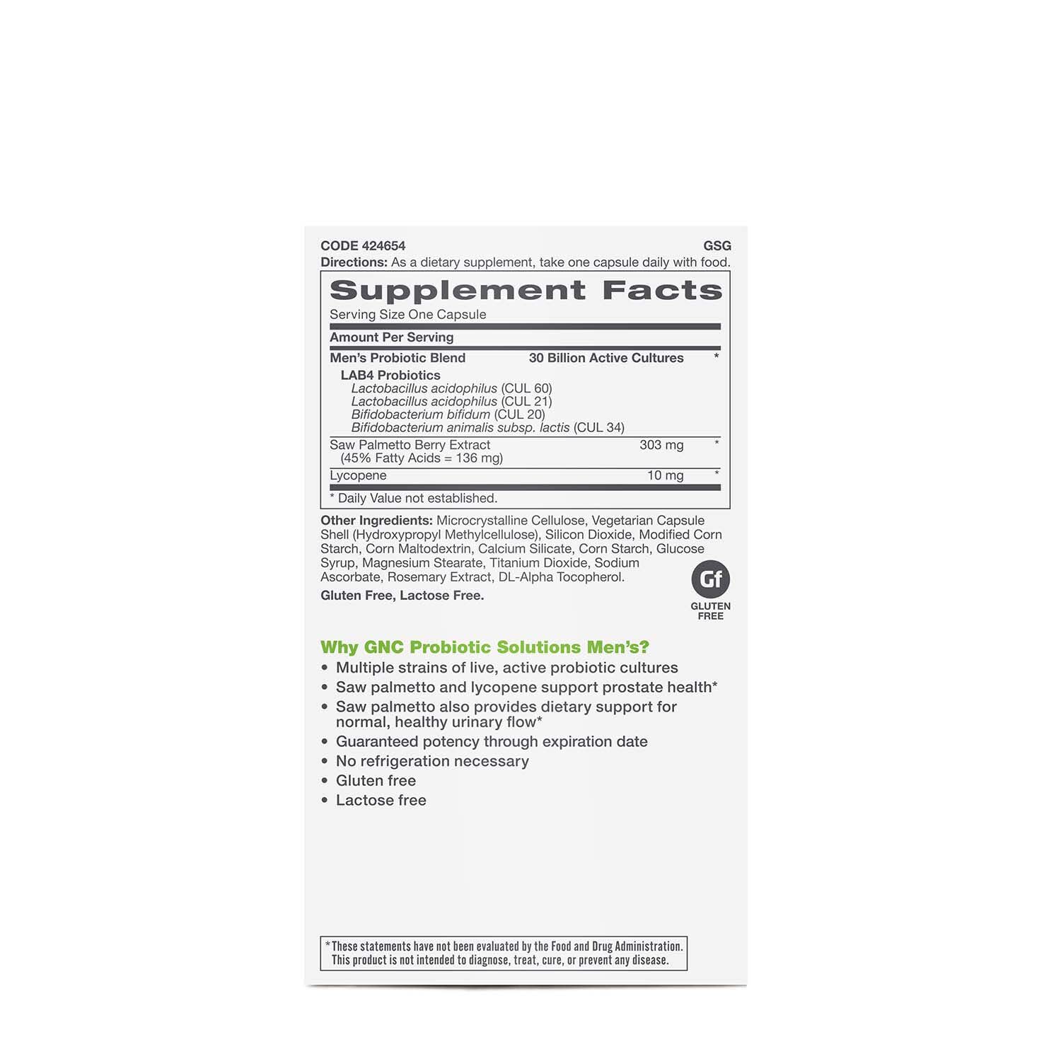 GNC Probiotic Solutions Men's | Clinically Studied Multi-Strain for Men, Supports Digestive and Immune Health, Vegetarian | 30 Capsules