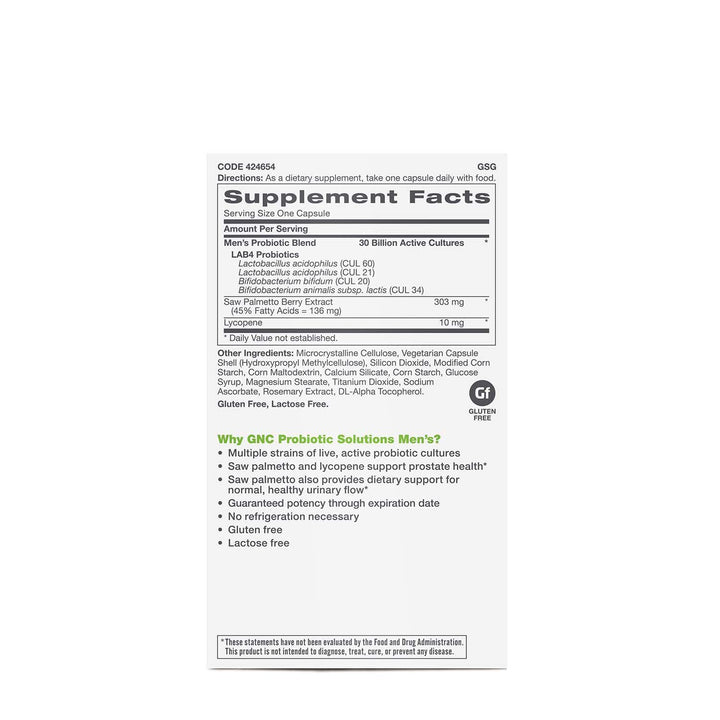 GNC Probiotic Solutions Men's | Clinically Studied Multi-Strain for Men, Supports Digestive and Immune Health, Vegetarian | 30 Capsules