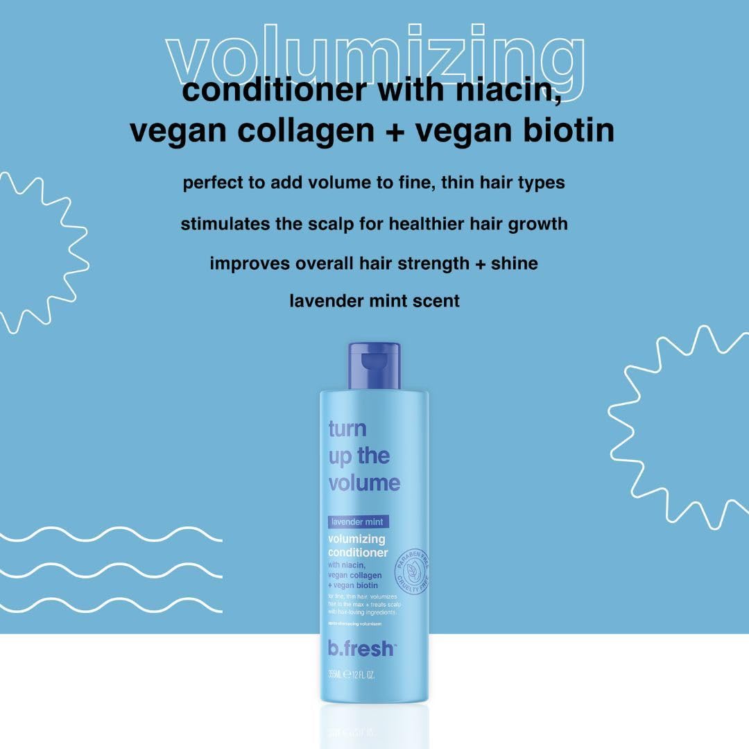 b.fresh Volumizing Conditioner | Turn Up The Volume - Add Volume to Fine, Thin Hair Types, Packed with Niacin, Plant Proteins, and Biotin for Growth, 12 Fl Oz