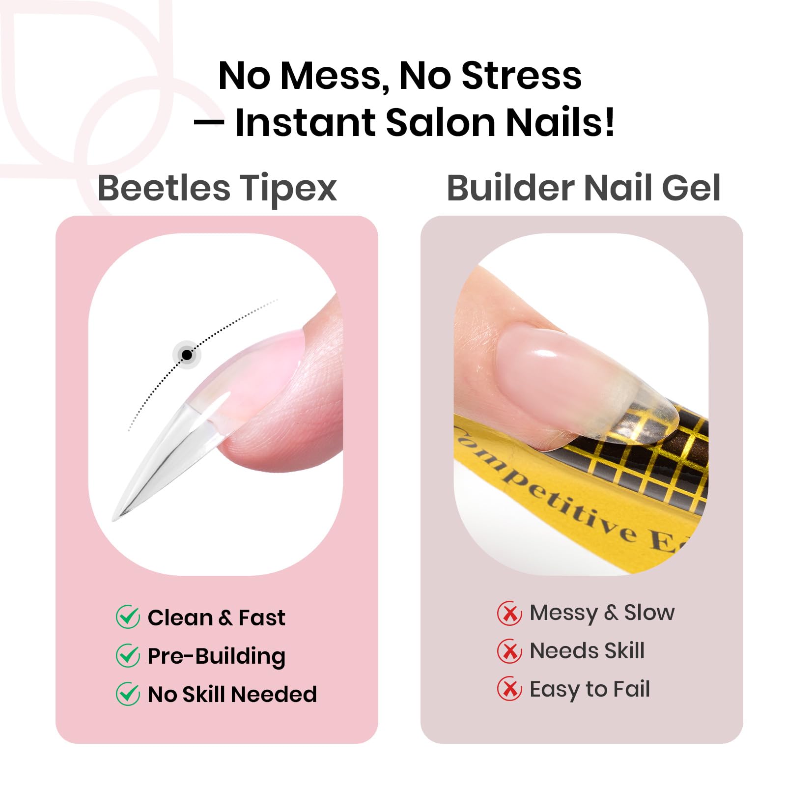 Beetles Tipex Instant Apex Nail Tips Halloween Nails, Stiletto Medium, 192pcs 16 Sizes, Pre-Building Pre-Etched Strong Thicker Strong Acrylic Tips