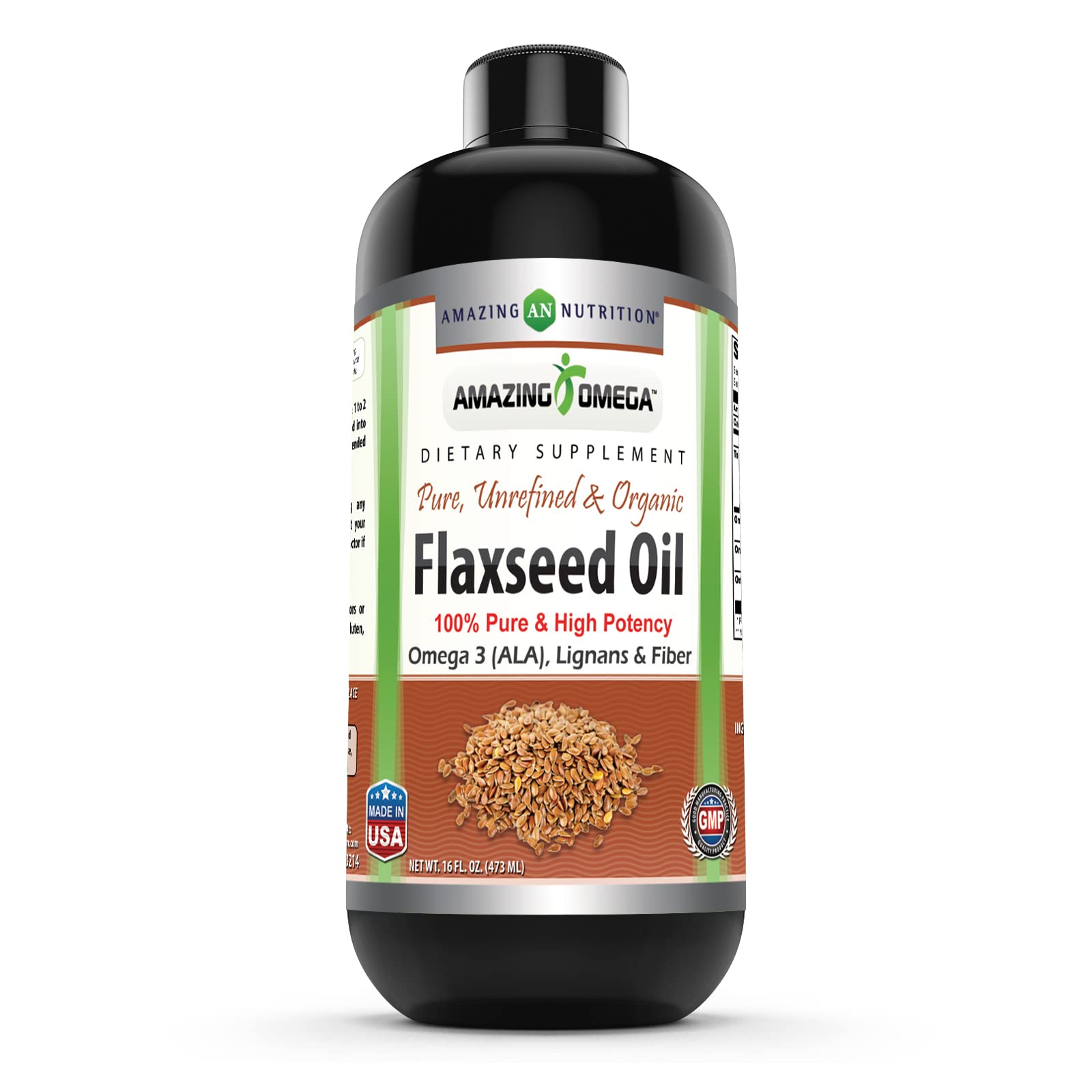 Amazing Omega Flaxseed Oil Supplement | Omega 3, Lignans & Fiber | 16 Oz | Non-GMO | Gluten Free | Made in USA