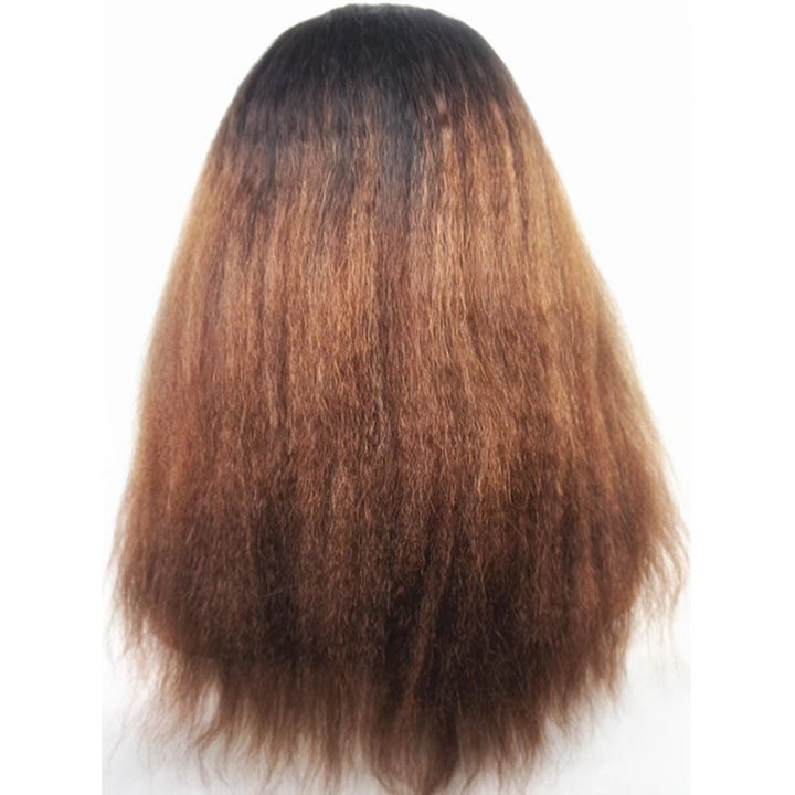 N.L.W. Brazilian virgin hair lace front wigs for black women T1b/30 Ombre color Glueless Italian yaki kinky straight wigs with baby hair 10 inches