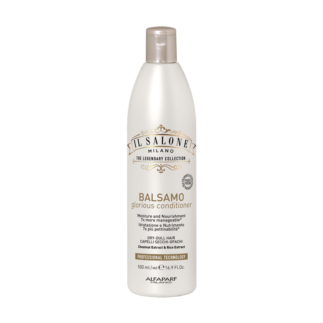 Il Salone Milano Professional Glorious Conditioner - Hydrating Conditioner for Dry Hair - Adds Moisture and Nourishment with Chestnut Extract + Rice Water - Salon-Quality Hair Care (16.9 oz / 500 ml)