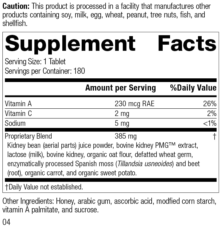 Standard Process Inc. Renafood - Whole-Food Based Kidney Health Support - Supplement with Kidney Bean, Renal Vitamins, Spanish Moss, Lactose, Organic Sweet Potato, Beet Root - 180 Tablets