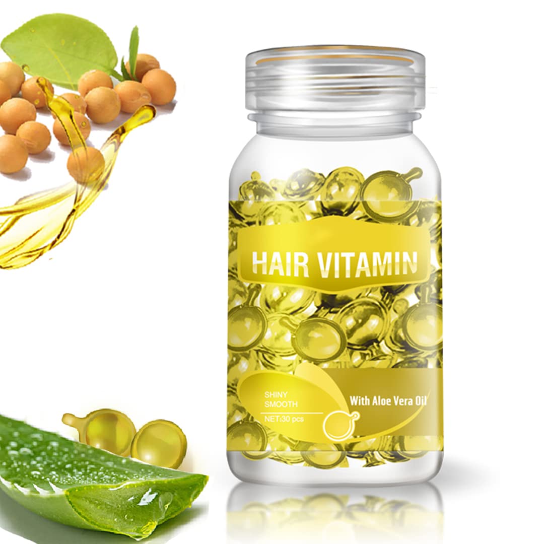 GOWWIM Hair Vitamin Serum Capsule,Hair Treatment Serum,Argan Macadamia Avocado Oil,Complex Oil Smooth Silky Hair Mask Repair on Hair Growth Oil,30 PCS