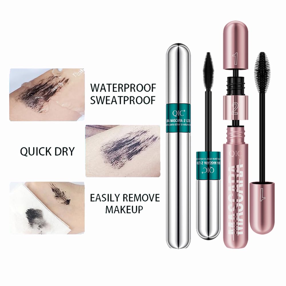 2Pcs 2 Step Lengthening & Volumizing Tubing Mascara, Smudge-Proof, Clump-Free, 2 in 1 Mascara For Natural Lengthening And Thickening Effect, Black Mascara