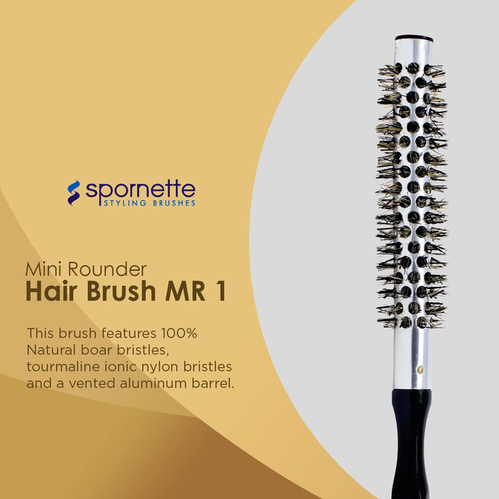 Spornette .75 Inch Mini Rounder Brush (mr-1) Small Round Hair Brush - Metal Thermal Barrel And Boar And Nylon Bristles For Blow Drying, Styling, And Volume To Short Hair And Bangs For Men And Women