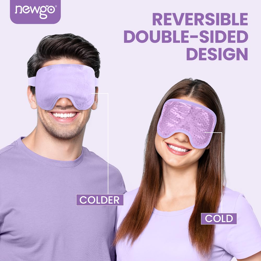 NEWGO Cooling Eye Mask Reusable Gel Eye Mask for Puffy Eyes, Ice Eye Mask Cold Eye Mask Frozen with Plush Backing for Headache, Migraine, Stress Relief - Purple