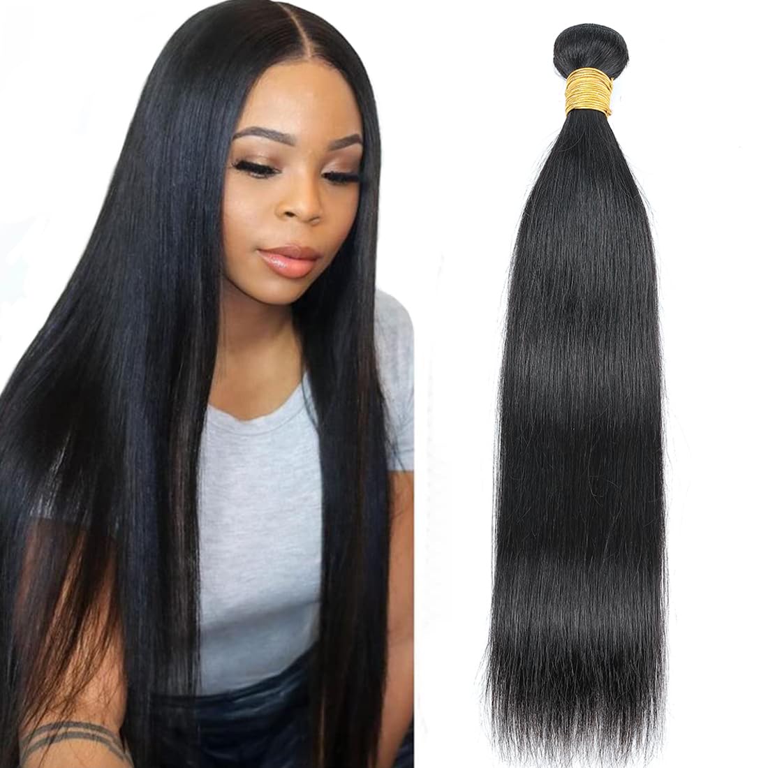 24: Misoun Hair Brazilian Straight Human Hair One Bundle Weave Unprocessed Brazilian Virgin Hair For African American Women One Bundle 24Inch 100G