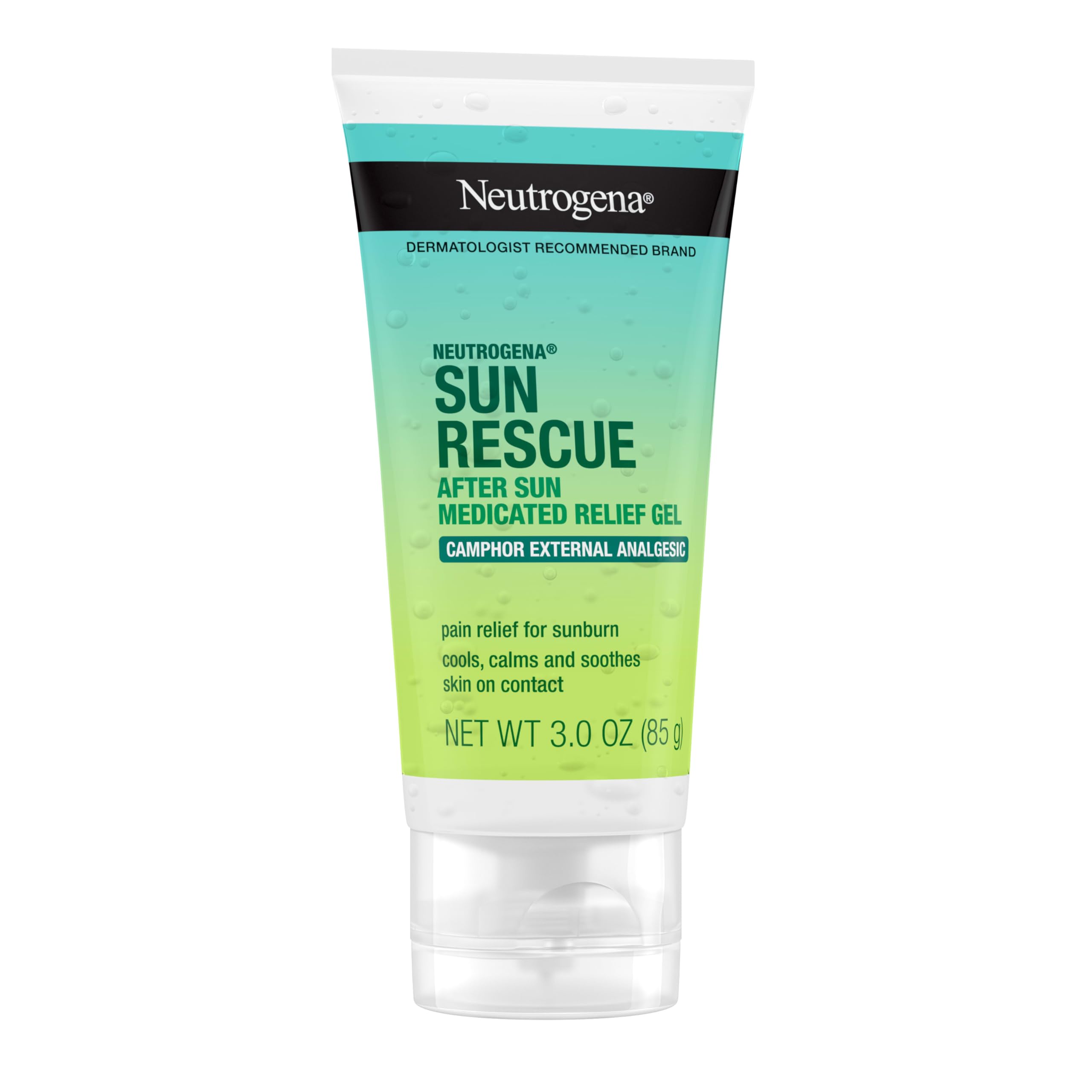 Neutrogena Sun Rescue After Sun Medicated Relief Gel with 0.45% Camphor External Analgesic for Cooling & Soothing, Painful Sunburn & Itch Relief, Fragrance-Free 3 Oz