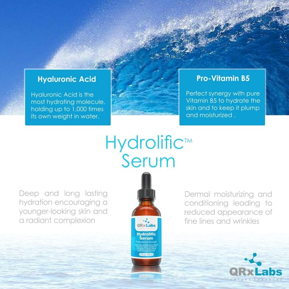 QRxLabs Hydrolific Hyaluronic Acid Serum with Vitamin B5 for Deep Skin Hydration & Dermal Penetration - Moisturizing Face Serum