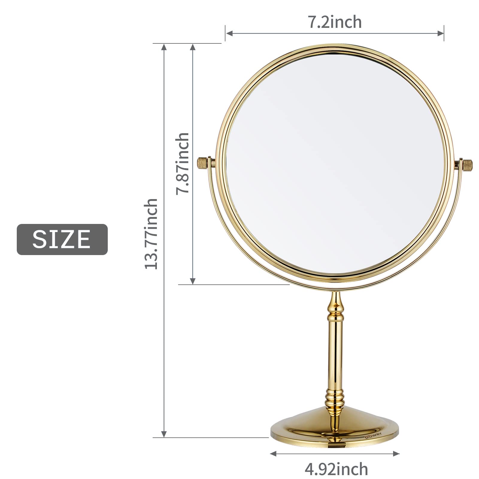 DOWRY 8-Inch Tabletop Swivel Vanity Magnifying Mirror 10x Magnification,Gold Finish, Double Sided 2202J(10x)