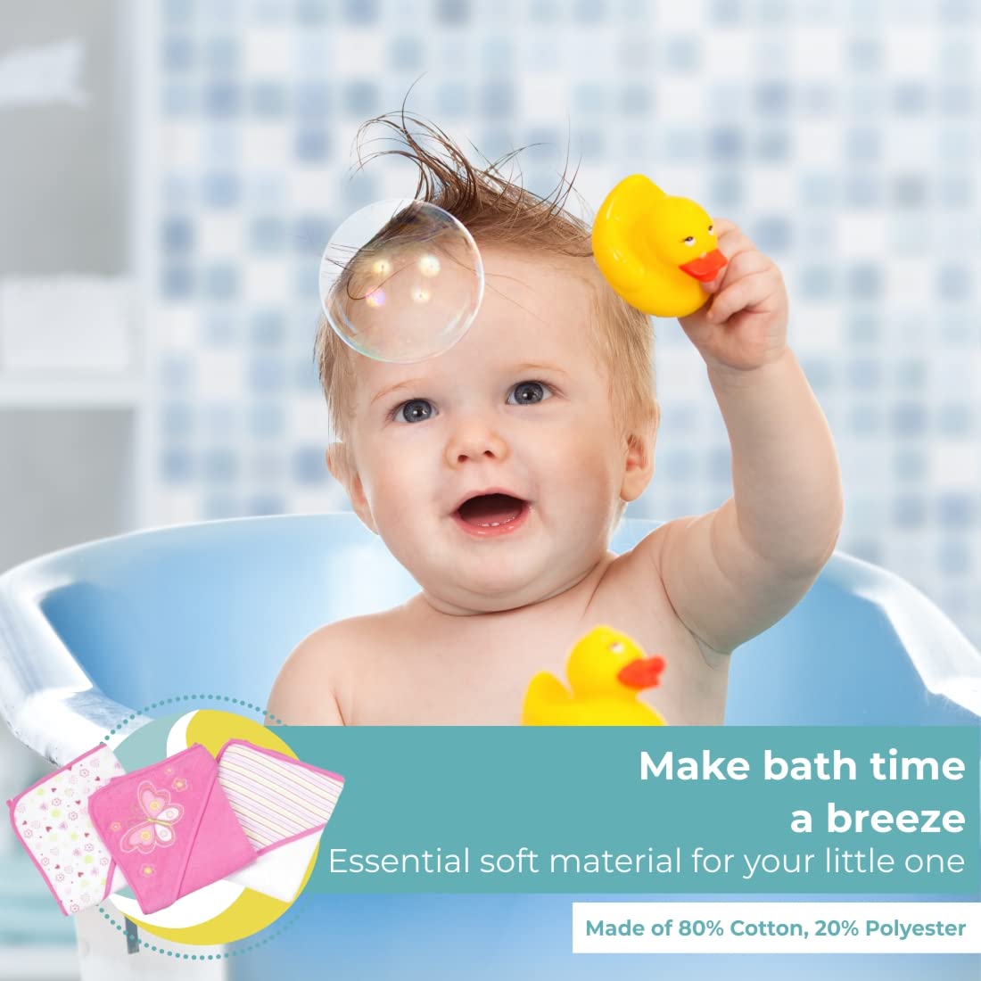 Spasilk Bath Hooded Towels & Washcloths Set for Babies, 23-Piece Gift Set, Pink Butterfly, (Gift GBA23 07)