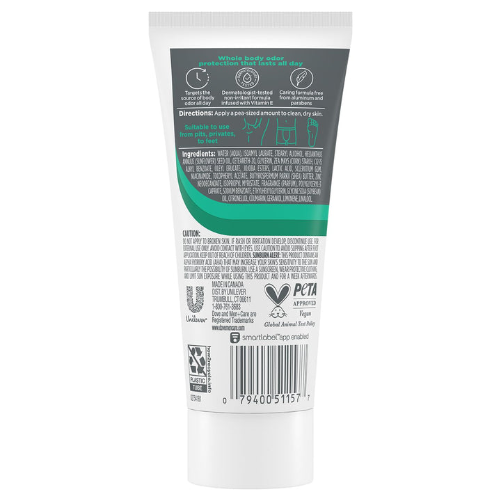Dove Men+Care Whole Body Deo Aluminum-Free Deodorant Cream Aloe + Bamboo Suitable from Pits, Privates, to Feet 2.5 fl oz (Pack of 2)
