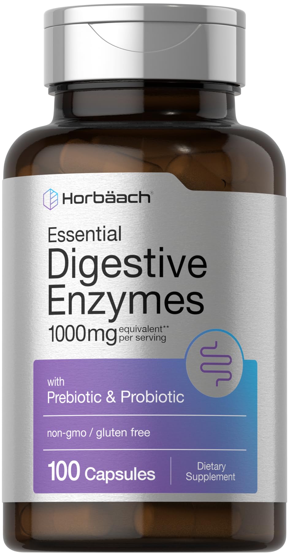 Horbäach Essential Digestive Enzymes | 100 Capsules | Enzyme Blend for Men & Women | Non-GMO & Gluten Free Supplement