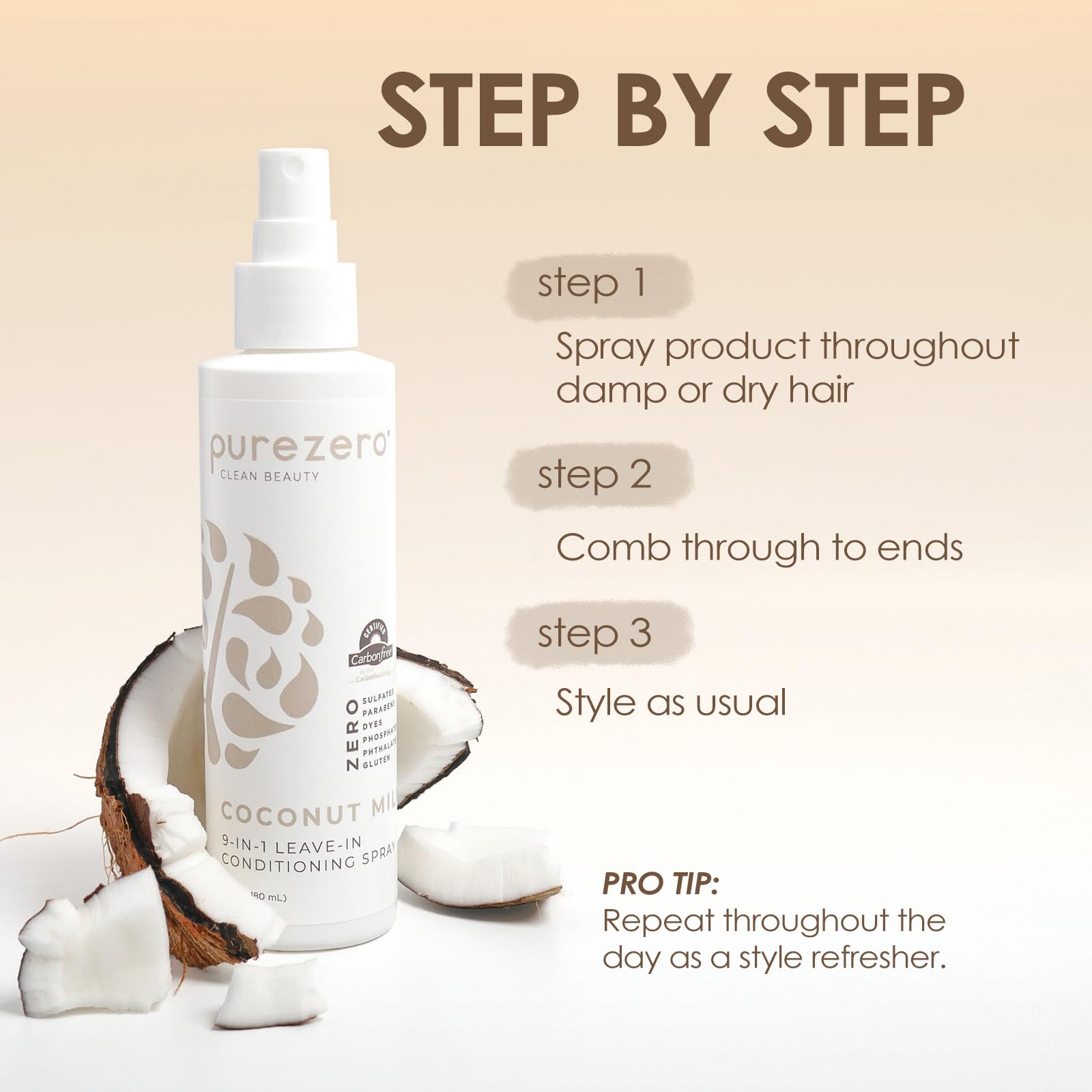 Purezero 9-in-1 Leave-In Conditioner Spray 6 oz – Multi-Action Hair Treatment for Moisture, Detangling, Frizz Control, Heat Protection, and Shine