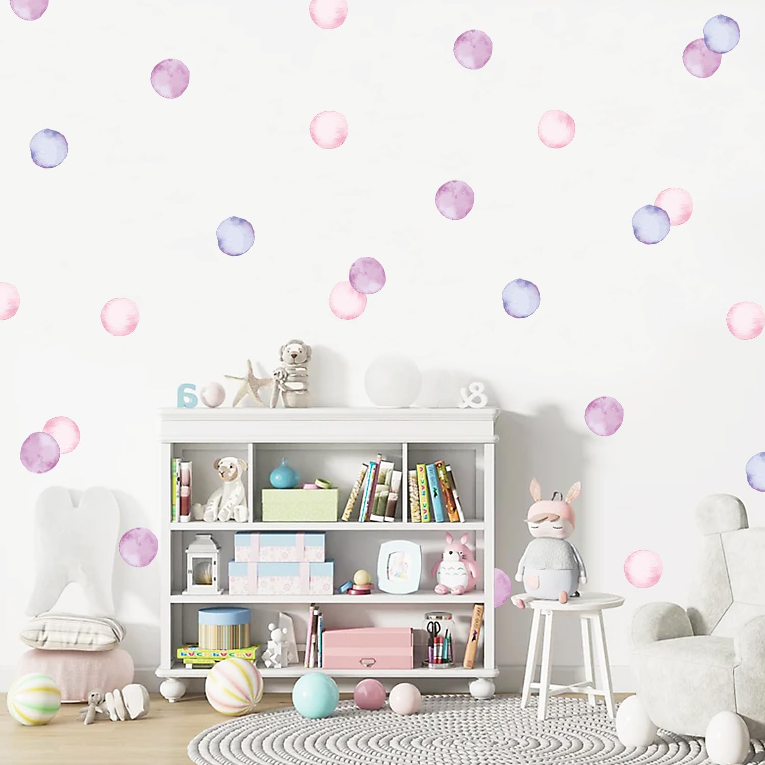 Polka Dot Wall Decals Removable Watercolor Colorful Wall Sticker for Kids Baby Girls Living Room Bedroom Playroom (Pink Purple)…