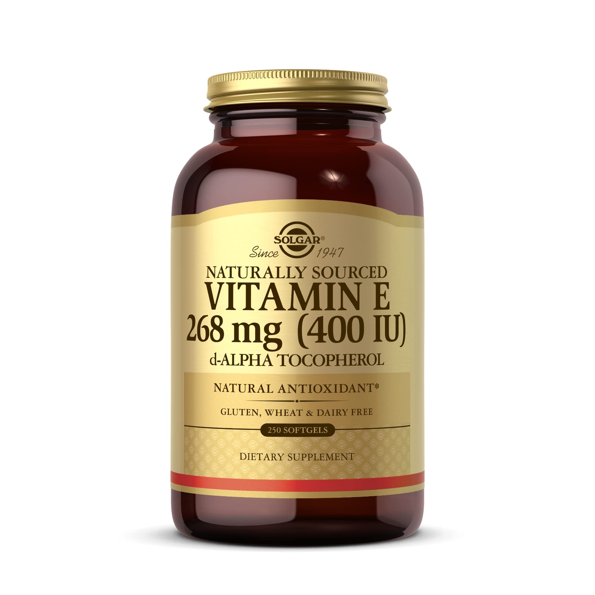 Solgar Vitamin E 268 mg (400 IU) - 250 Softgels - Naturally-Sourced Vitamin E as d-Alpha Tocopherol - Gluten Free, Dairy Free - 250 Servings