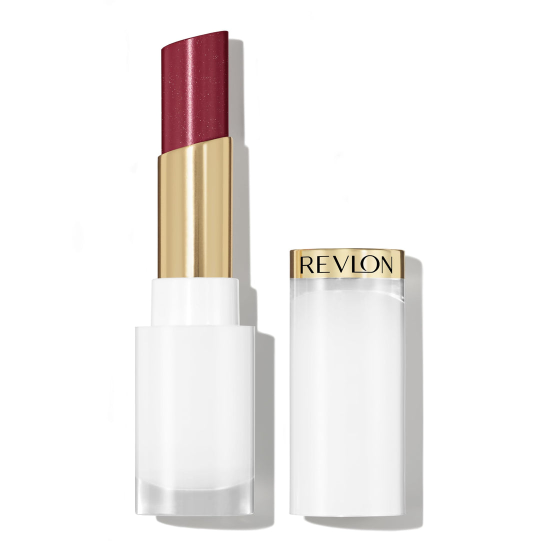 REVLON Super Lustrous Glass Shine Balm, Hydrating Tinted Lip Balm with Hyaluronic Acid, Aloe & Rose Quartz, Medium-Dark Plum Lipstick, 016 Glassy Ruby, 0.11 oz