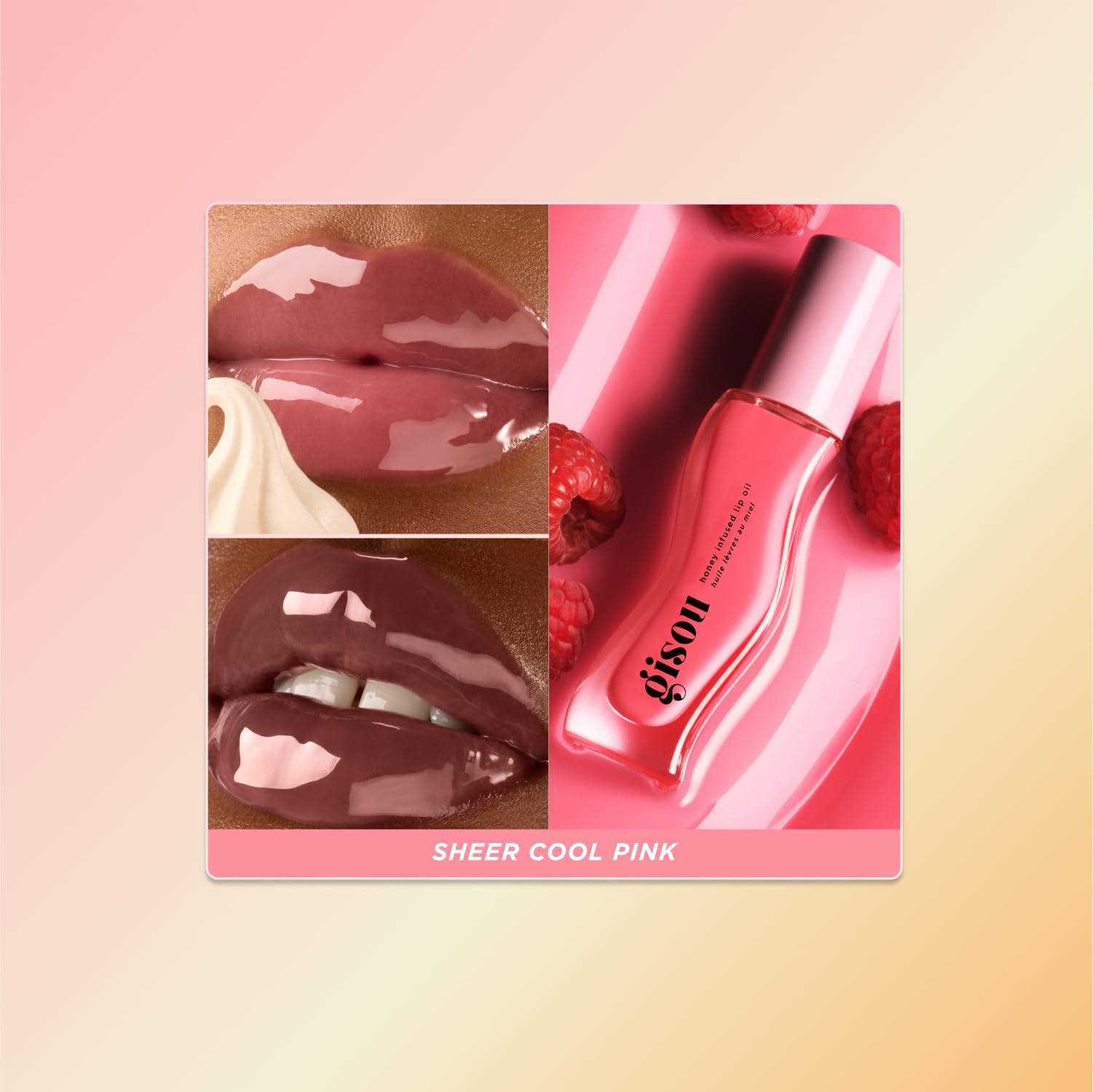 Gisou Honey Infused Hydrating Lip Oil, Nourishing Lip Moisturizer for Dry Lips, 0.27 fl oz (Raspberry Swirl)