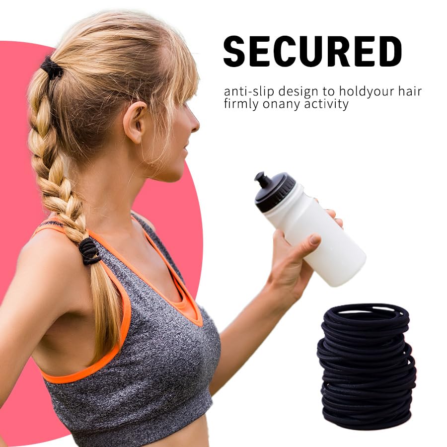 GOSICUKA 120 Pieces Black Hair Ties for Thick and Curly Hair Ponytail Holders Hair Elastic Band for Women or Men(4mm)
