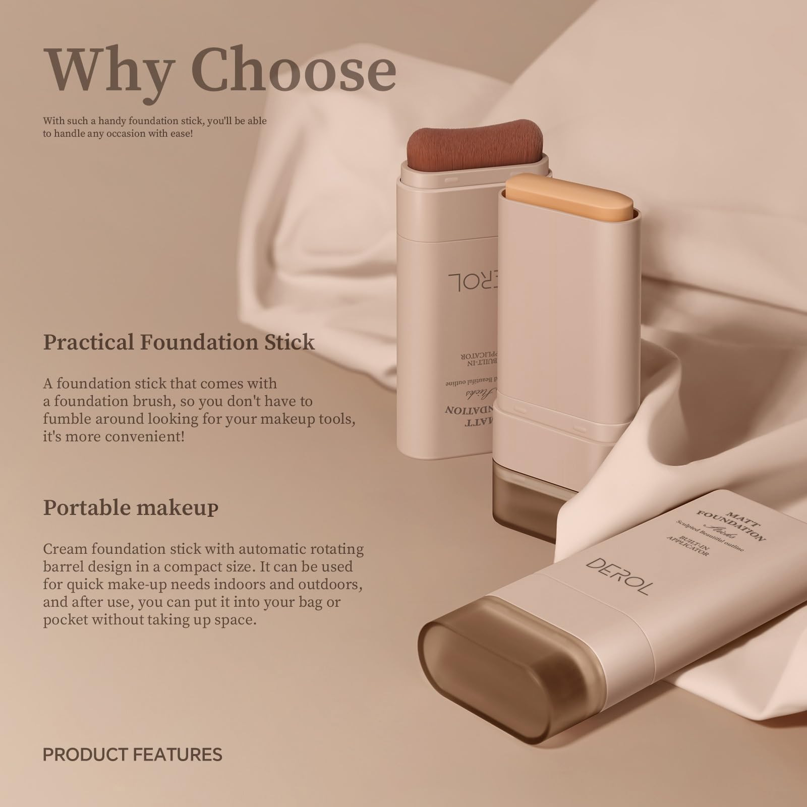 SWETIYOU Multi-Use Foundation Stick Makeup with Built-In Brush, Lightweight Buildable Medium-to-Full Coverage, Longwear Contour Stick, Natural Finish