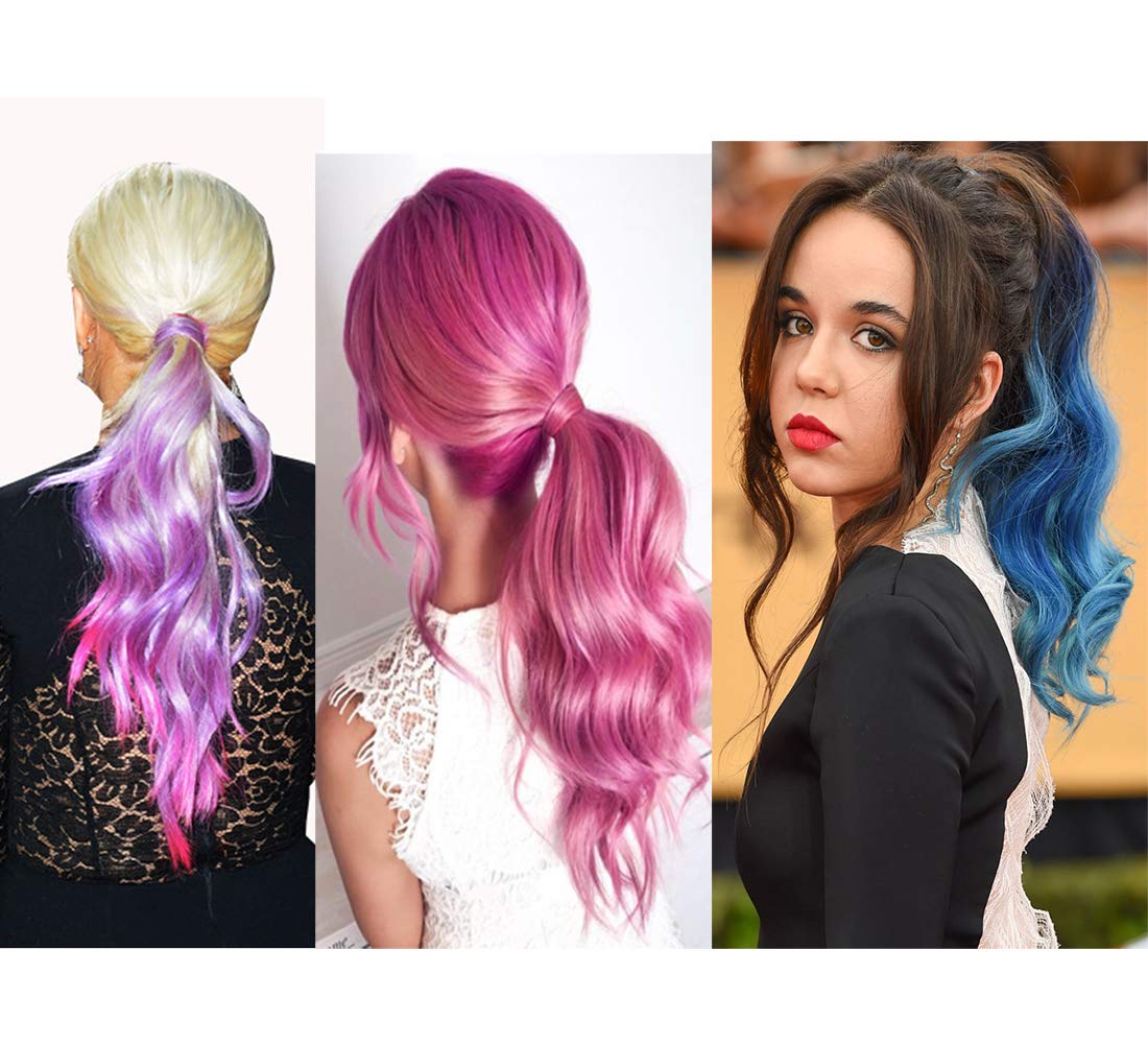 Colorful Ombre 2 Tone Cosplay Ponytail Hair Extension Body Wavy Fake One Piece Clip in Warp Around Pony Tail Dark Green/Green