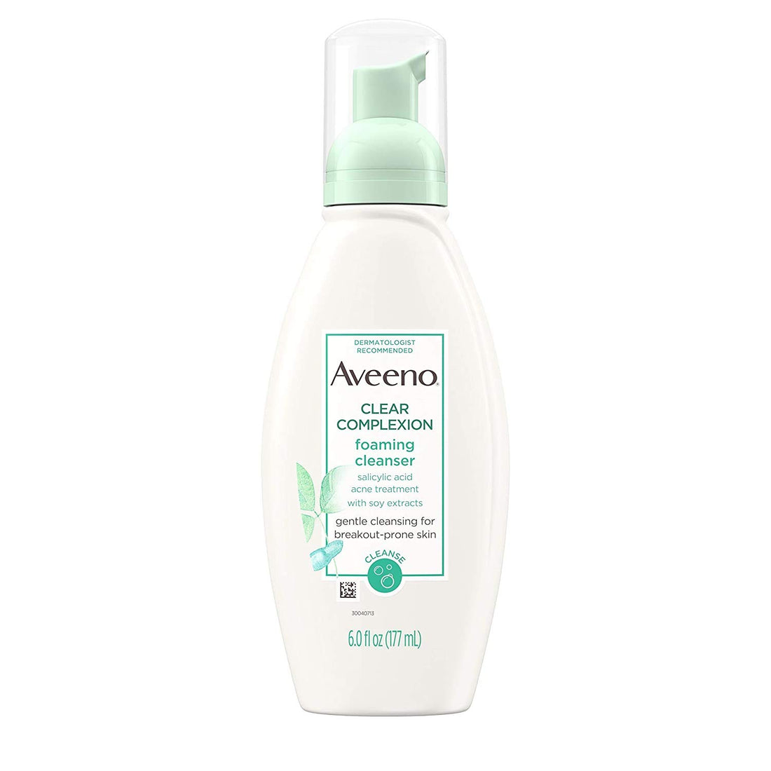 Aveeno Clear Complexion Foaming Oil-Free Facial Cleanser with Soy Extract & 0.5% Salicylic Acid, Acne Treatment Face Wash for Acne-Prone Skin, Sulfate-Free & Hypoallergenic, 6 fl. oz
