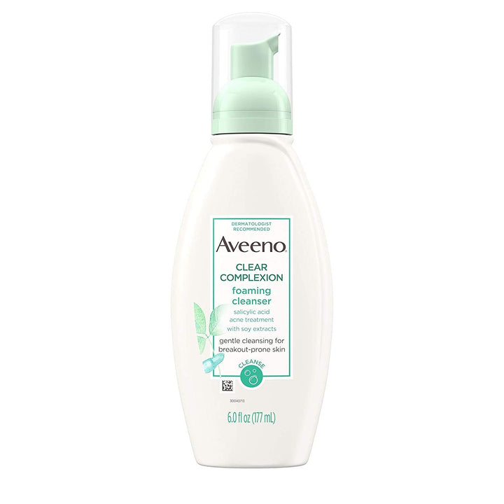 Aveeno Clear Complexion Foaming Oil-Free Facial Cleanser with Soy Extract & 0.5% Salicylic Acid, Acne Treatment Face Wash for Acne-Prone Skin, Sulfate-Free & Hypoallergenic, 6 fl. oz