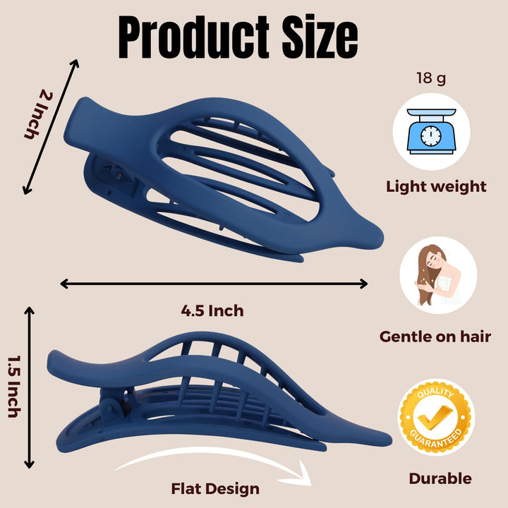 8 Pack Blue Flat Hair Clips – Matte Large French Blue Claw Clips for Women & Girls, No-Slip Strong Hold Gradient Barrettes for Thick or Thin Hair, Summer Beach Aesthetic Styling Accessories