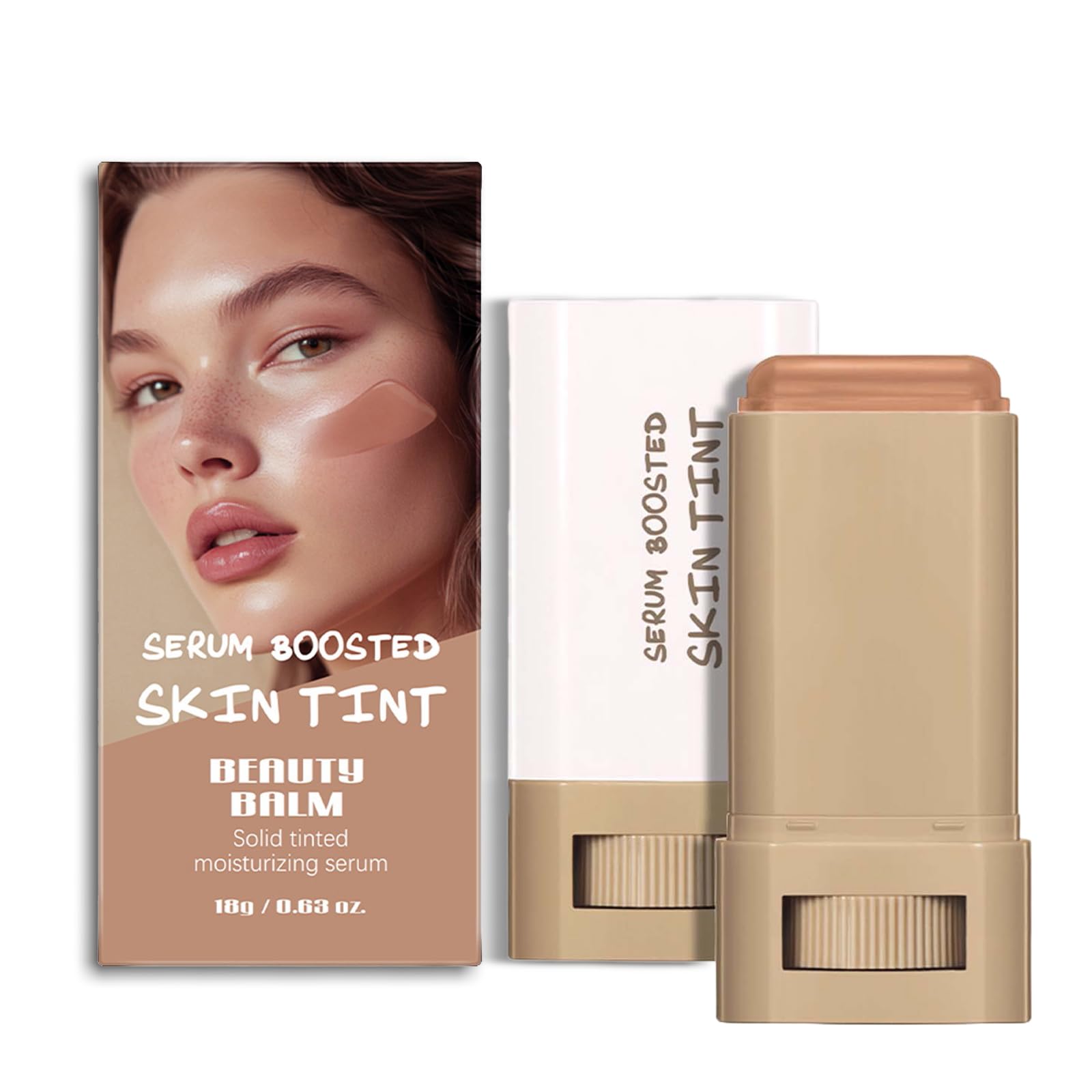 Foundation Stick Beauty Balm Serum Boosted Skin Tint, Solid Tinted Moisturizing Serum Contour Stick Foundation Face Stick for Women, Natural Finish Makeup