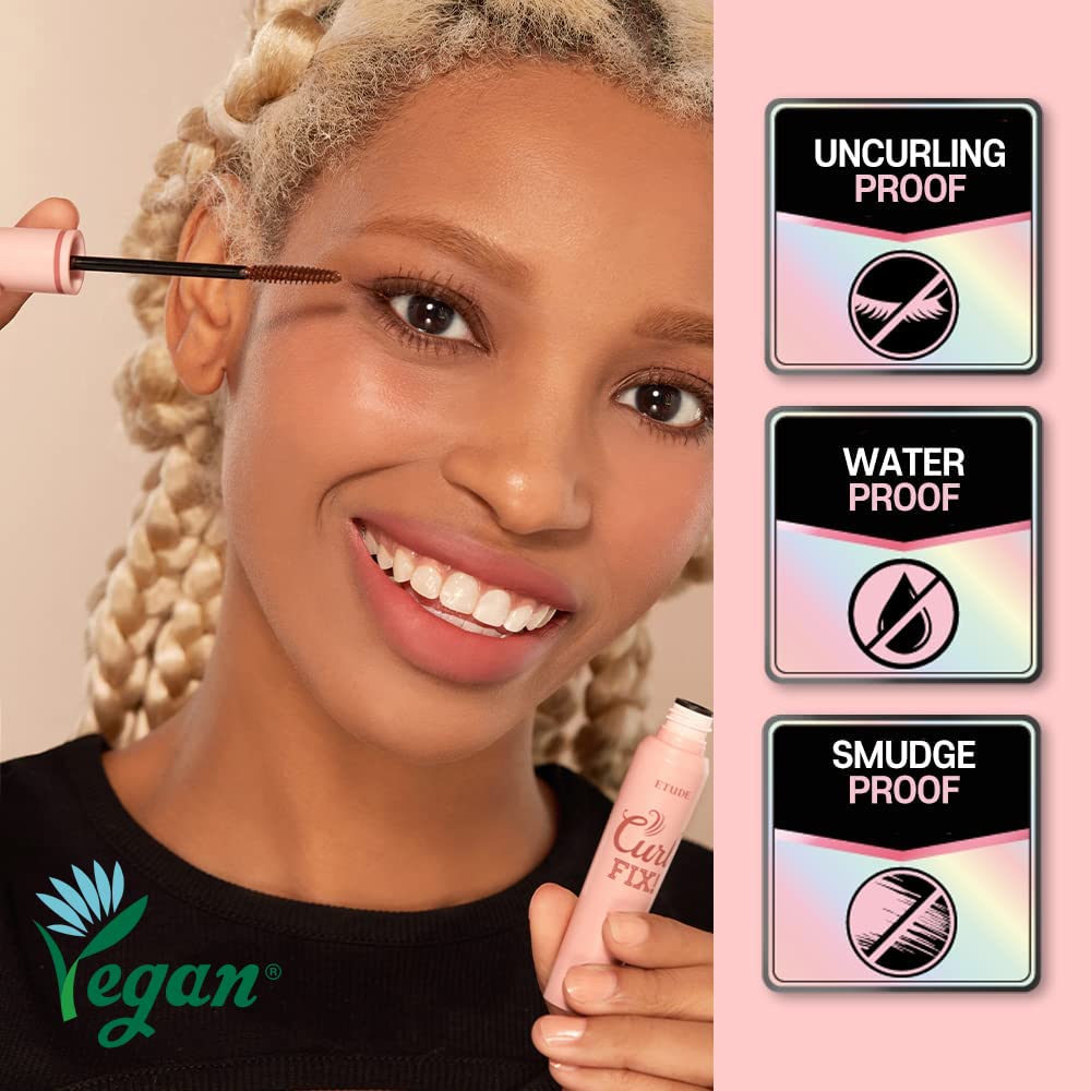 ETUDE Curl Fix Mascara #2 Brown | A curl fix mascara that keeps fine eyelashes powerfully curled up for 24 hours by ETUDE's own Curl 24H Technology, Korean Makeup, Kbeauty, Perfect for Gift