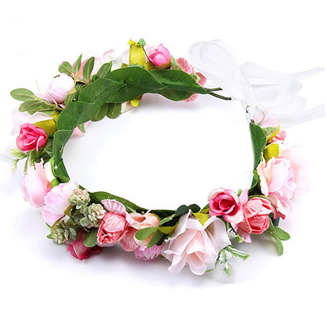 Vivivalue Boho Flower Headband Hair Wreath Floral Garland Crown Halo Headpiece with Ribbon Wedding Festival Party: Z