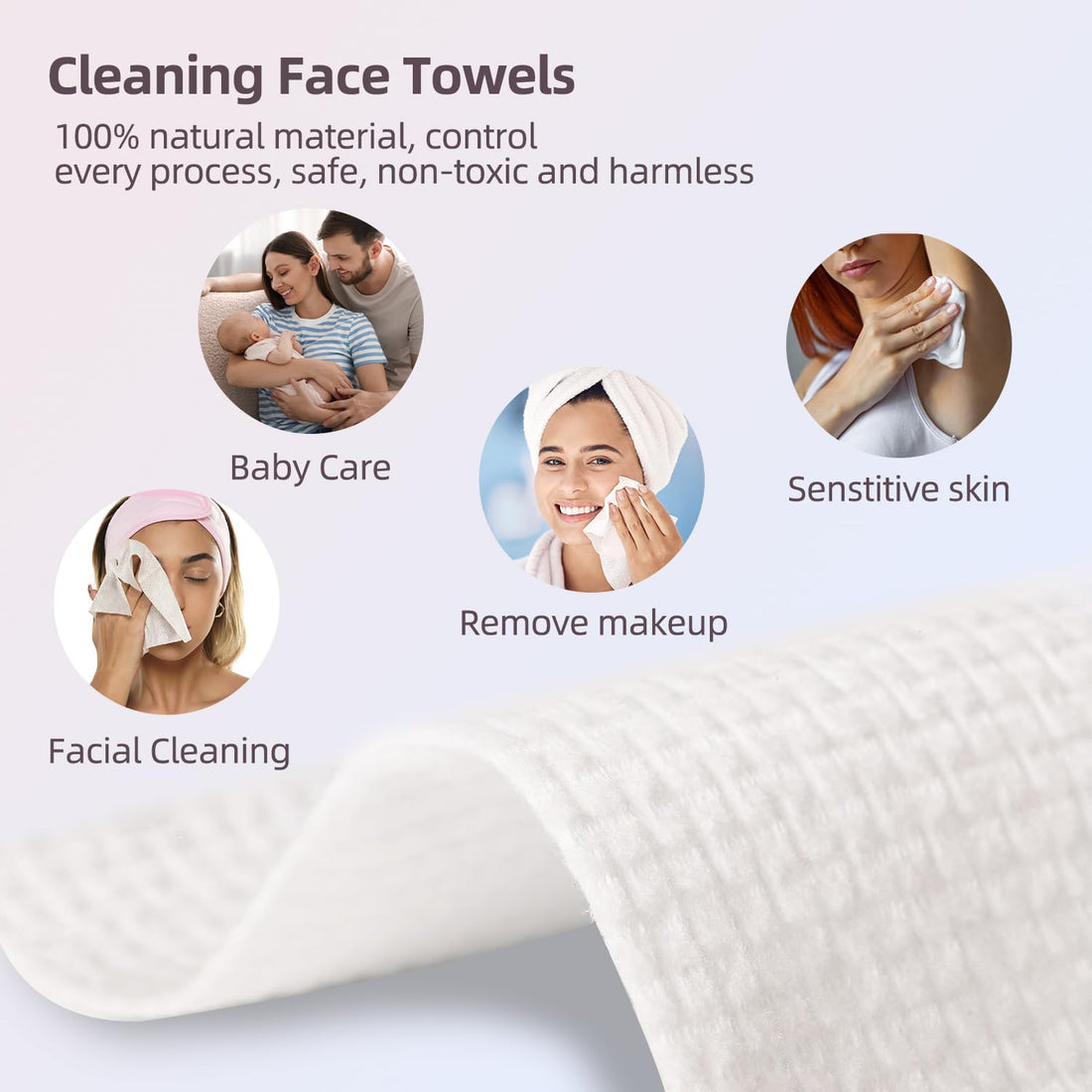 Disposable Face Towels, Viscose Biodegradable Large Dry Wipes, Super Soft & Thick Face Cleansing Towels, Daily Facial Tissues for Sensitive Skin, Makeup Removing,Facial Clean,Nursing,Travel (50 Count)