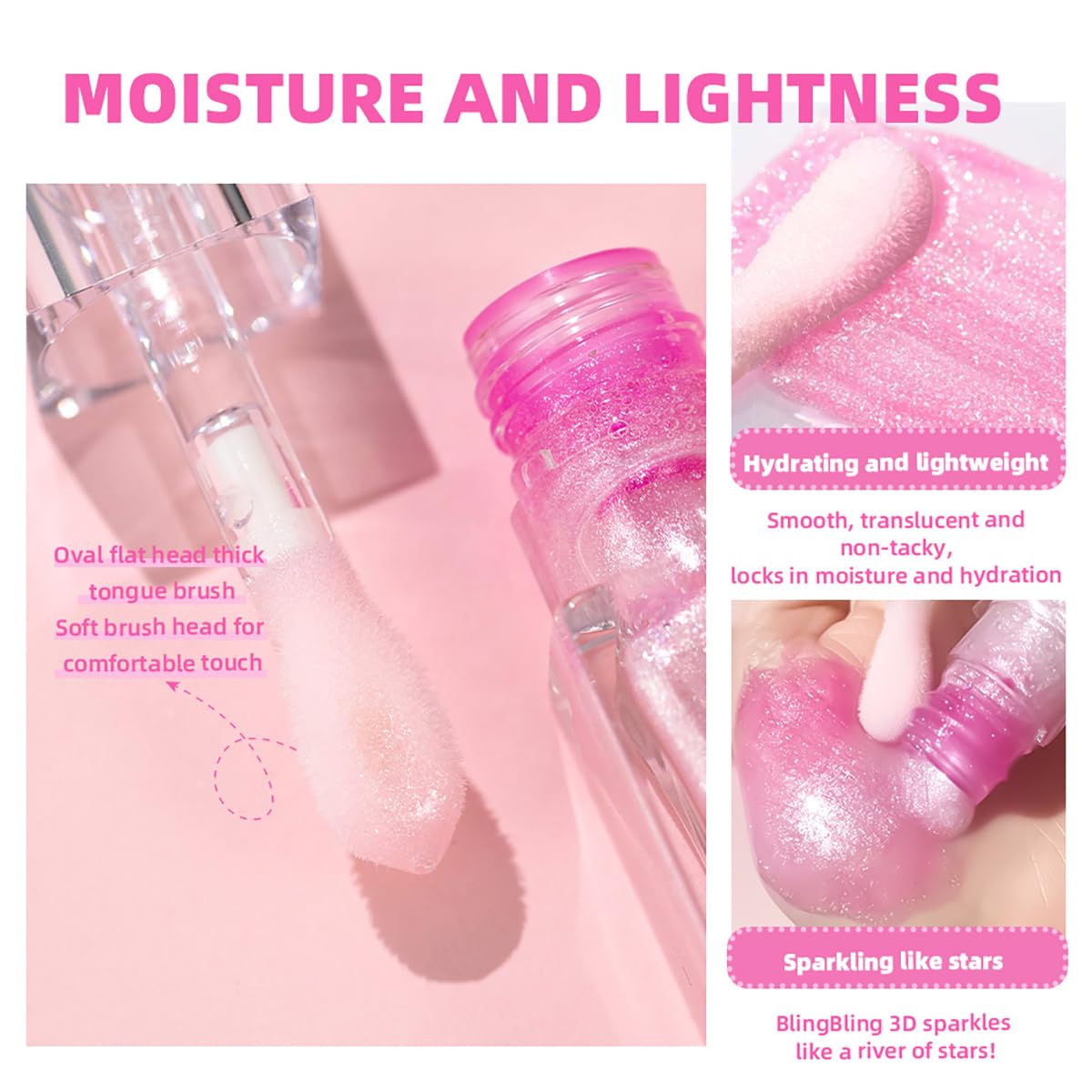 Tiejdhr Magic Color Changing Lip Oil Ph, Glitter Lip Gloss, Upgraded Big Brush Head Moisturizing Lip Oil Long Lasting Nourishing Lip Glow Oil Non-Sticky Primer Lip Tint (Pink)