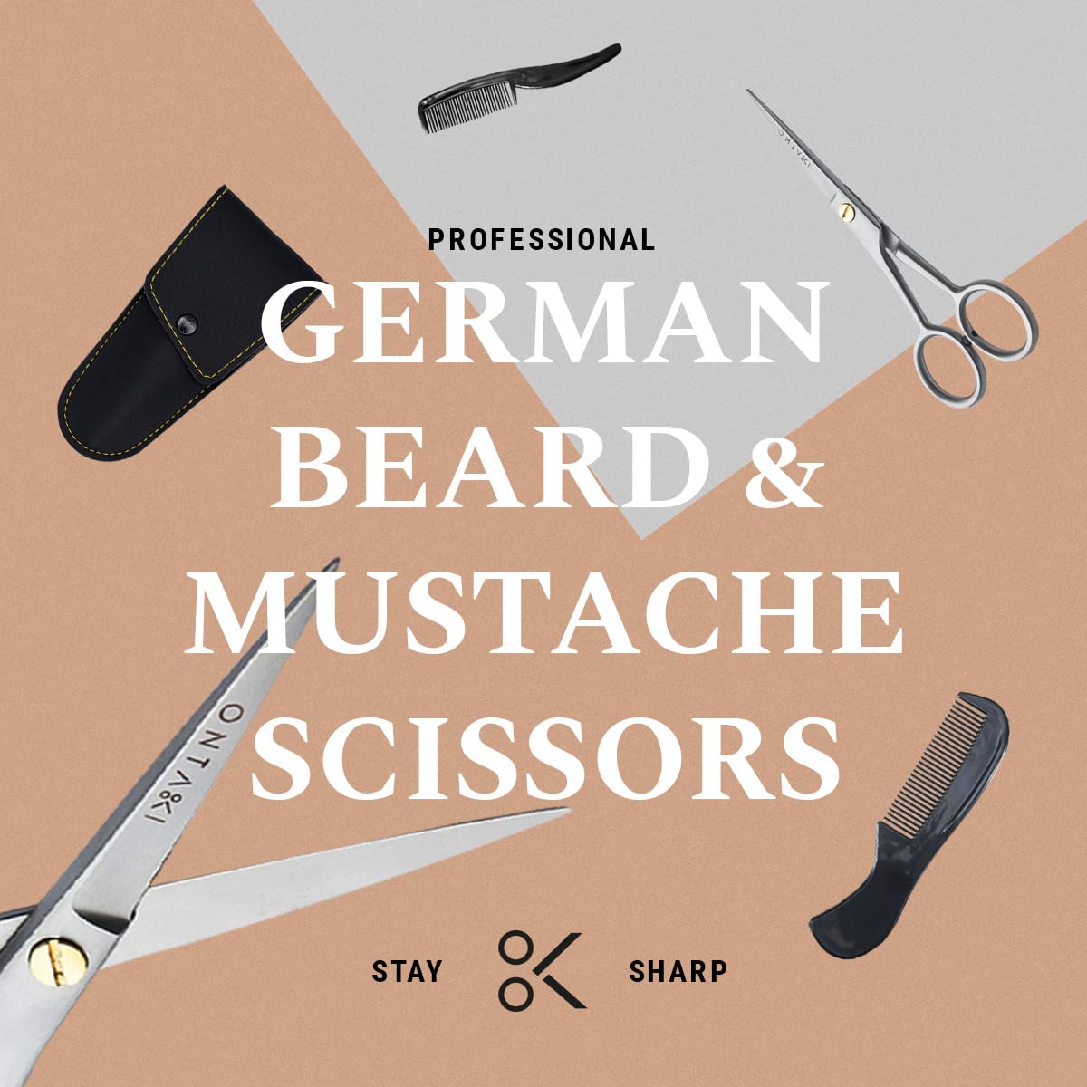 Professional Beard Mustache Hair Trimming Grooming Cutting Scissors Shears Comb Tool Kit Leather Case for Men