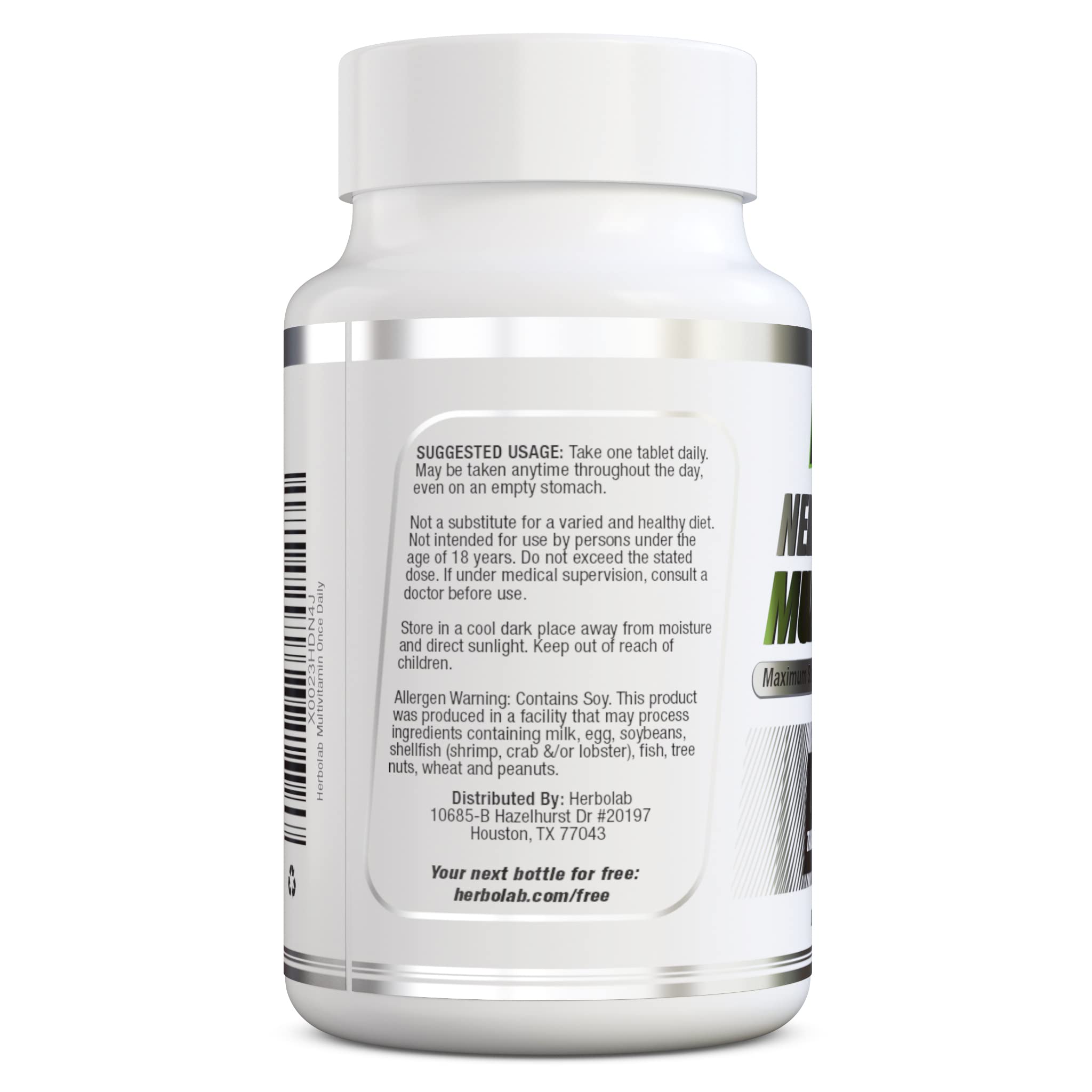 herbolab Multivitamin Once Daily, Max Strength Vitamins A, C, D, E, K, B1, B2, B6, B12, Niacin, Calcium, Magnesium, Zinc, Selenium, Copper, Manganese, Chromium with Lycopene, 60 Count 2 Mo Supply