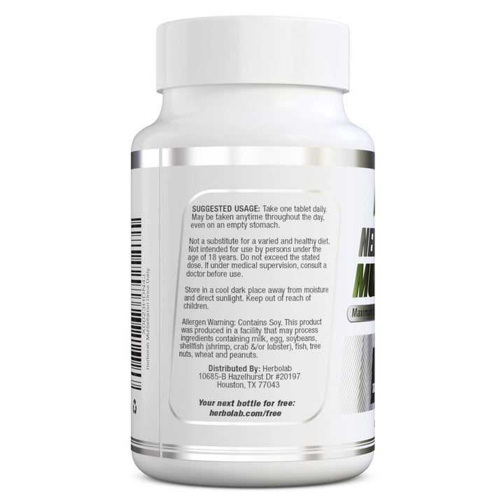 herbolab Multivitamin Once Daily, Max Strength Vitamins A, C, D, E, K, B1, B2, B6, B12, Niacin, Calcium, Magnesium, Zinc, Selenium, Copper, Manganese, Chromium with Lycopene, 60 Count 2 Mo Supply