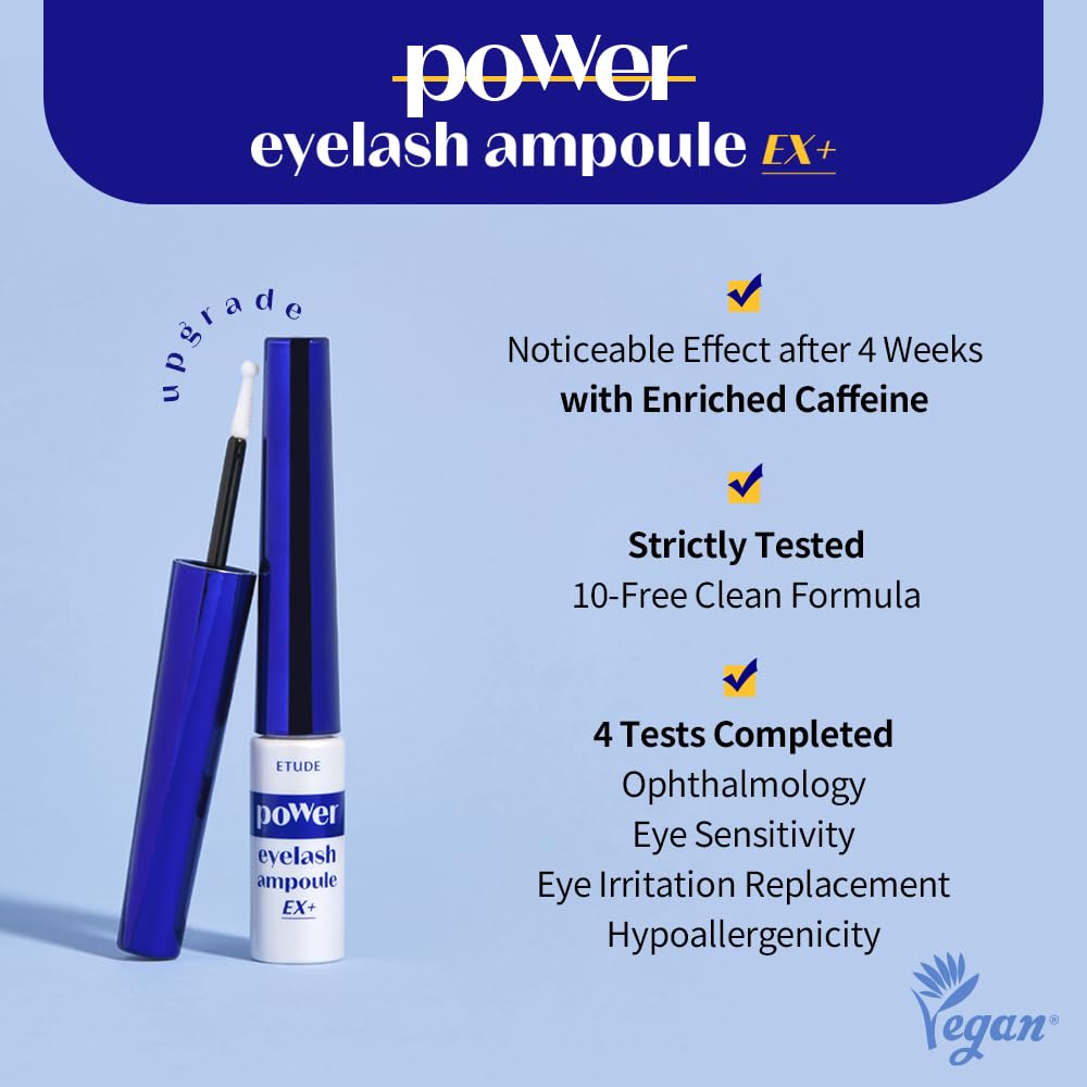 ETUDE Power Eyelash Ampoule (1+1) SET (1.31fl.oz) | Easy and Comfortable Daily Eyelashes Serum | Eyelash Growth Enhancer with Natural Growth Peptides for Long, Thick Lashes | Korean Makeup, Gifting
