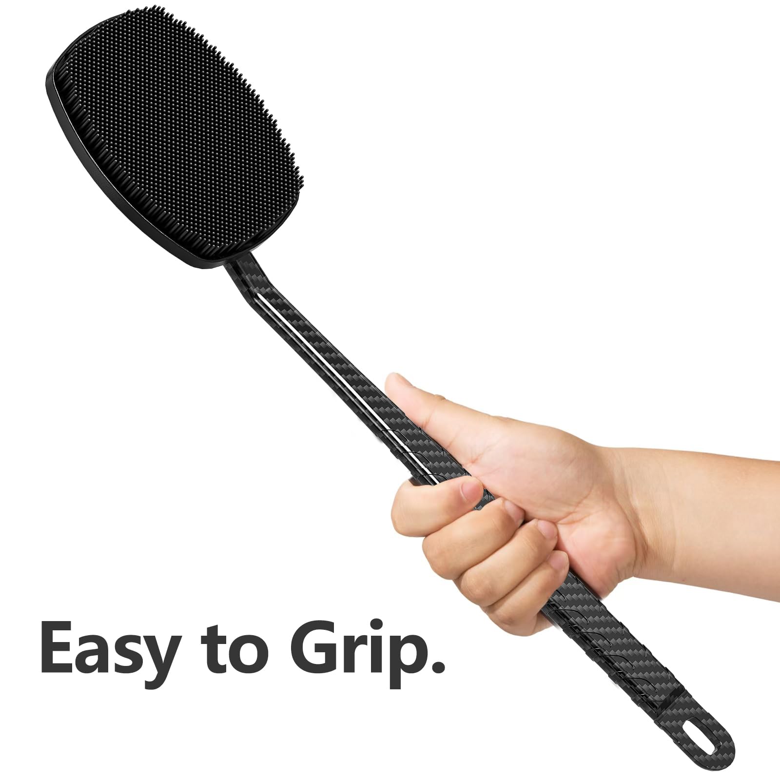 ZEOMLON New Carbon Fiber Silicone Back Scrubber for Shower, Back Shower Brush with Long Handle Back Scrubber for Men and Women