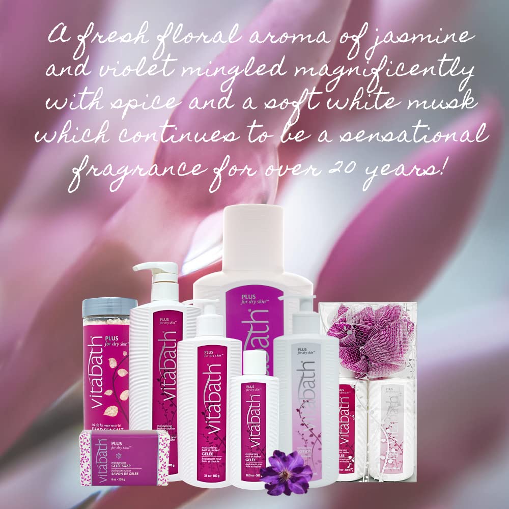 Vitabath Plus For Dry Skin Bath & Shower Gelee Moisturizing Body Cleanser Infused with Jasmine, Violet & White Musk - 21 oz