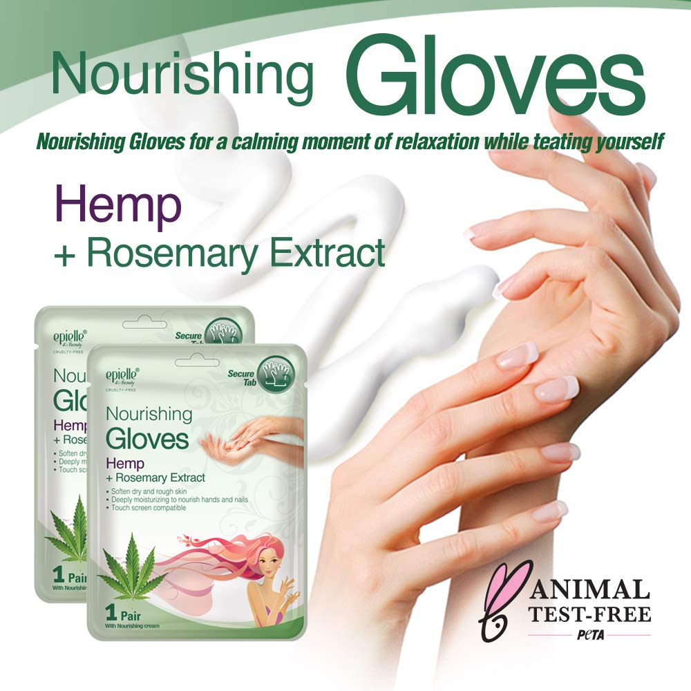Epielle Nourishing Masks - Hemp + Rosemary Extract for Deep Moisturizing 100% Vegan & Cruelty-Free (Gloves 6pk) For Dry Hand Spa Masks, Holiday Beauty Gifts, Stocking Stuffers