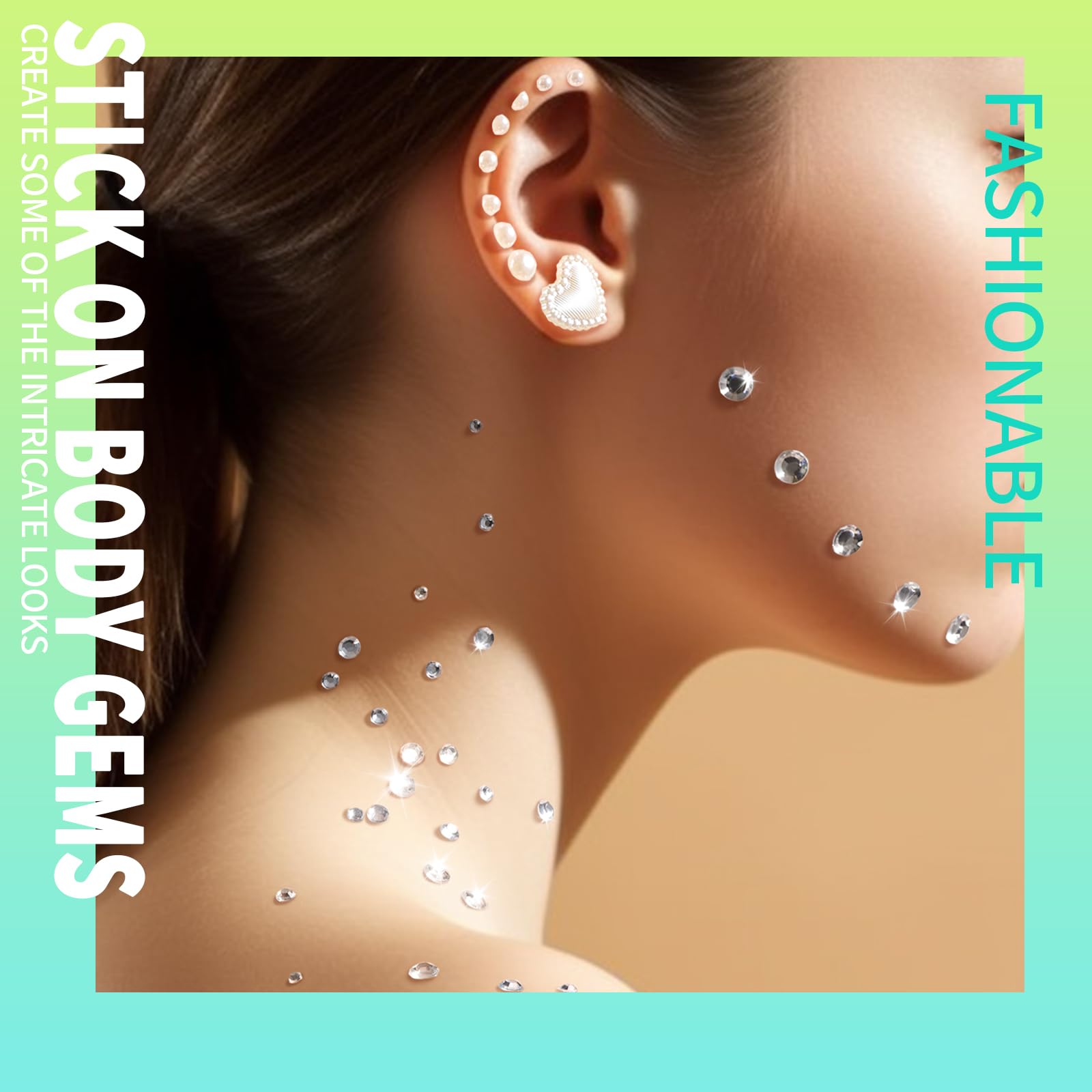Teenitor Face Gems Self Adhesive Rhinestones for Makeup, Jewels, Stick On Pearls Hair Gems, Pearl Rhinestones Stickers for Hair, Eye, Body, Parties Makeup