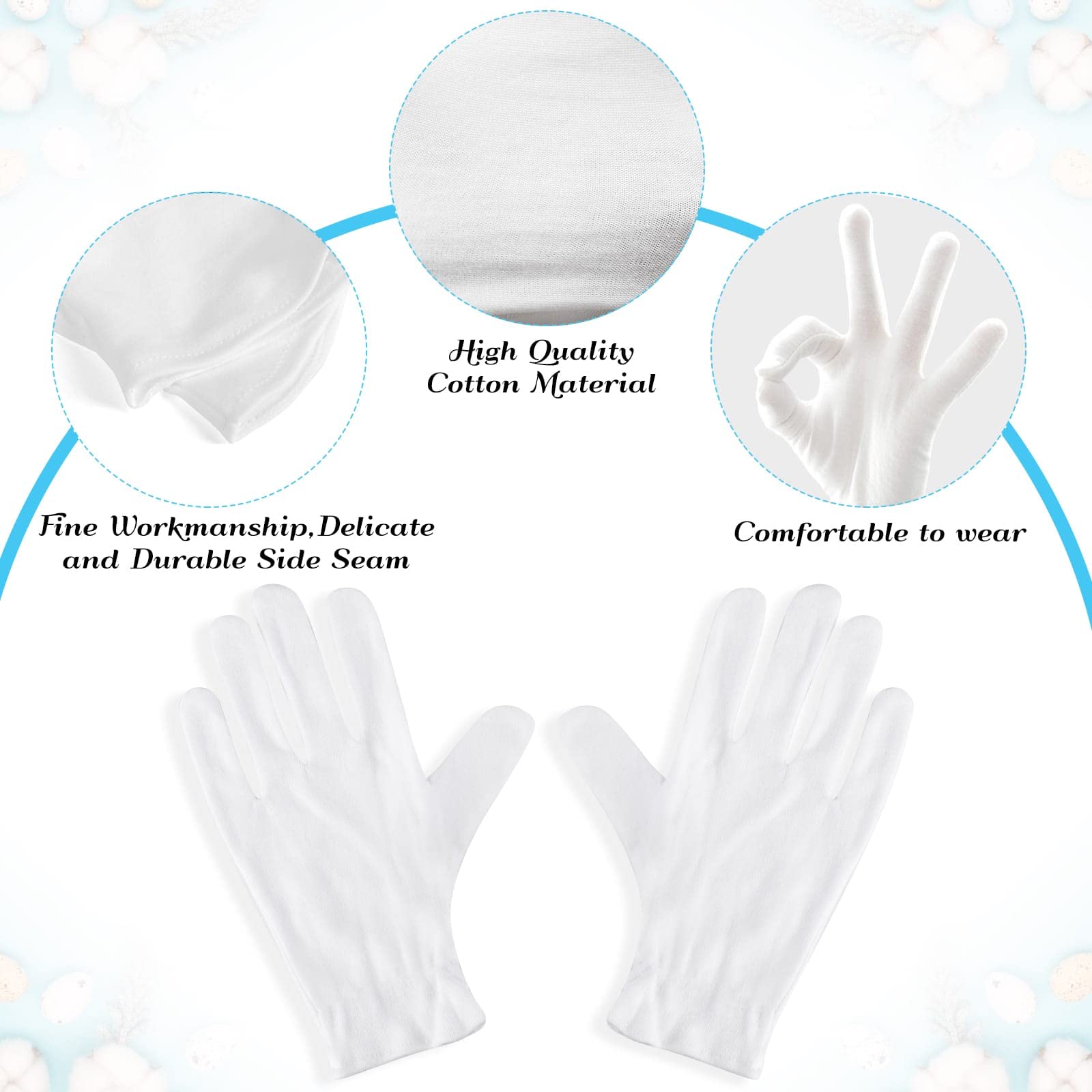 Paxcoo 6 Pairs XL White Cotton Gloves for Dry Hand Moisturizing Cosmetic Eczema Hand Spa and Jewelry Inspection