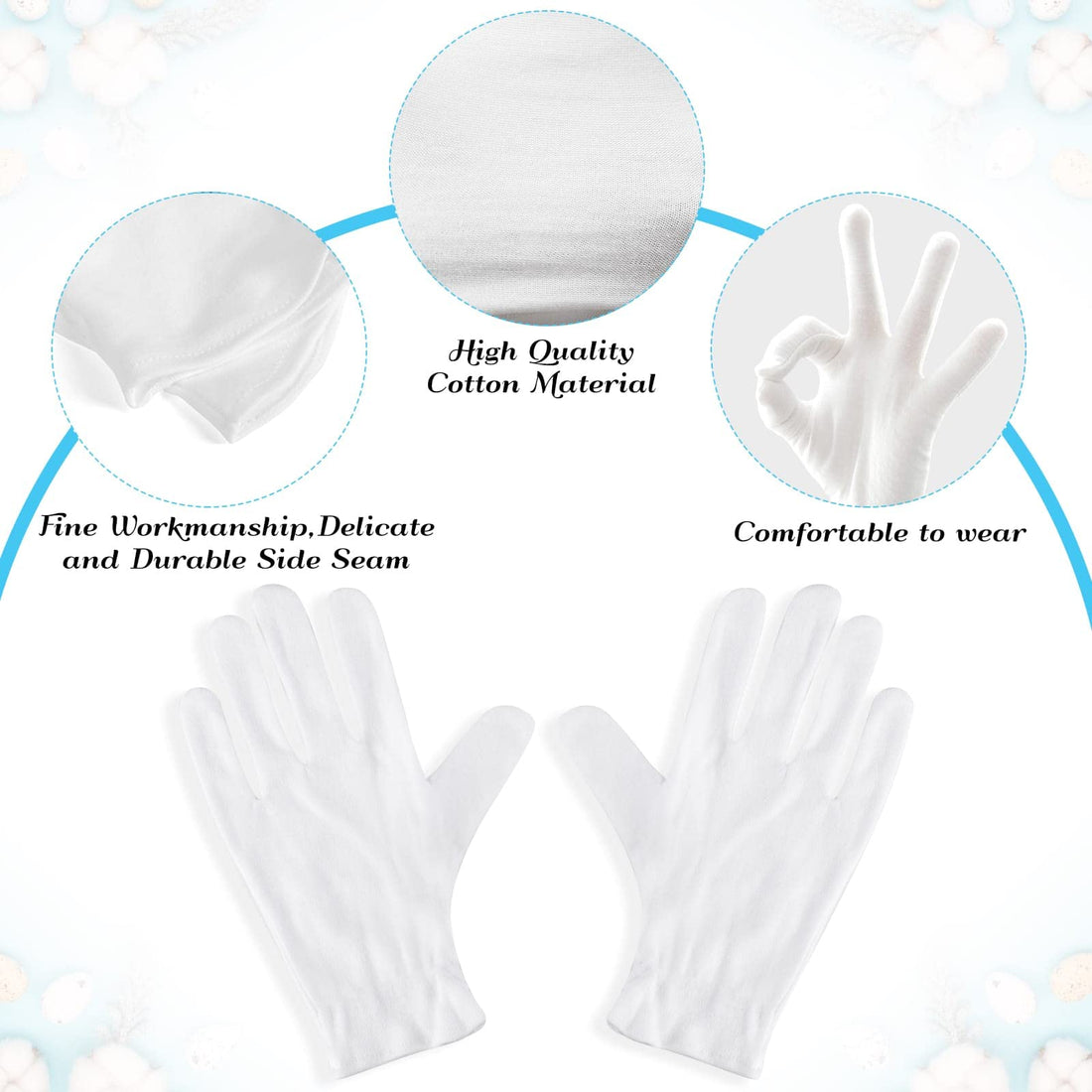 Paxcoo 6 Pairs XL White Cotton Gloves for Dry Hand Moisturizing Cosmetic Eczema Hand Spa and Jewelry Inspection