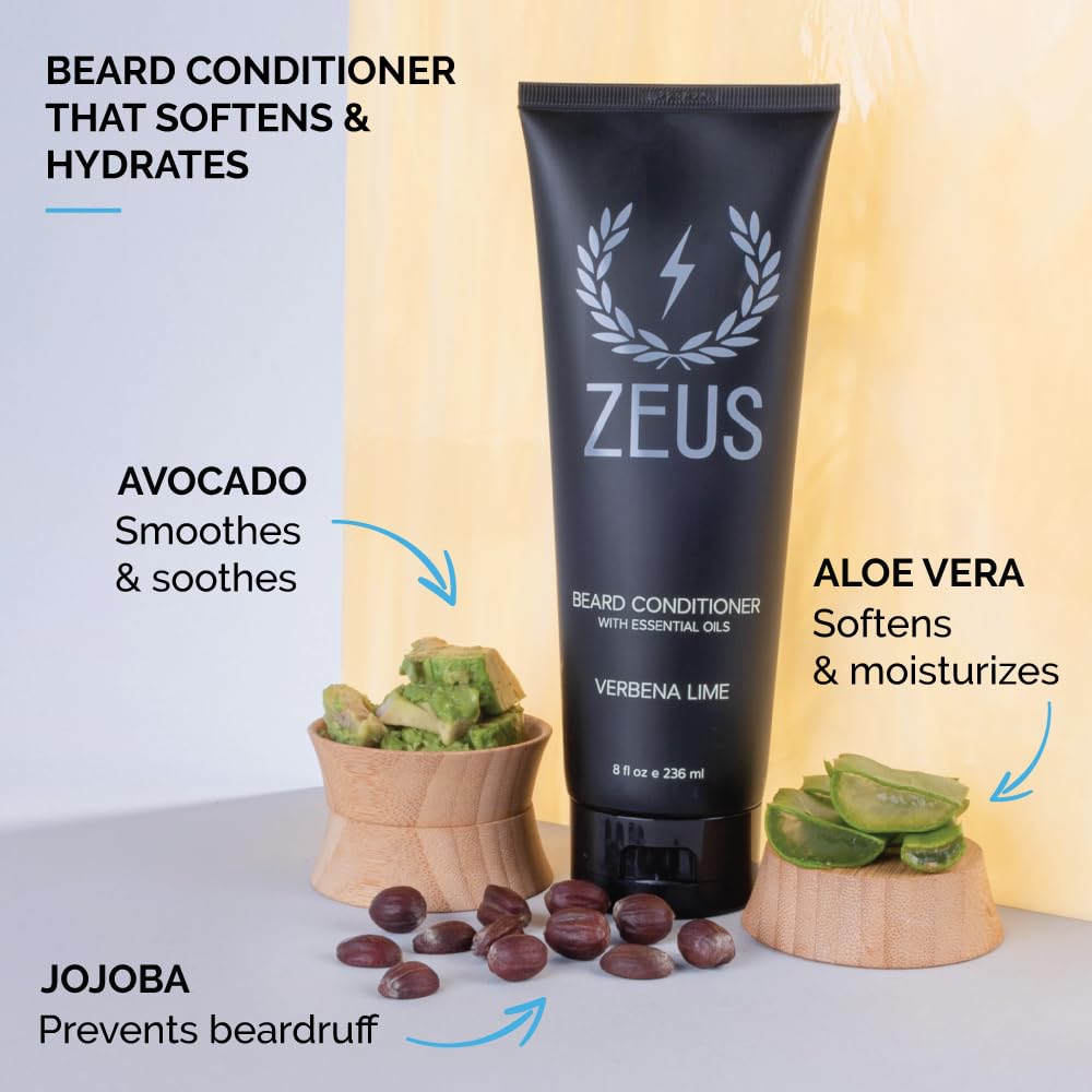 Zeus Beard Shampoo and Beard Conditioner Set for Men - (8 oz. Bottles) (Scent: Verbena Lime)