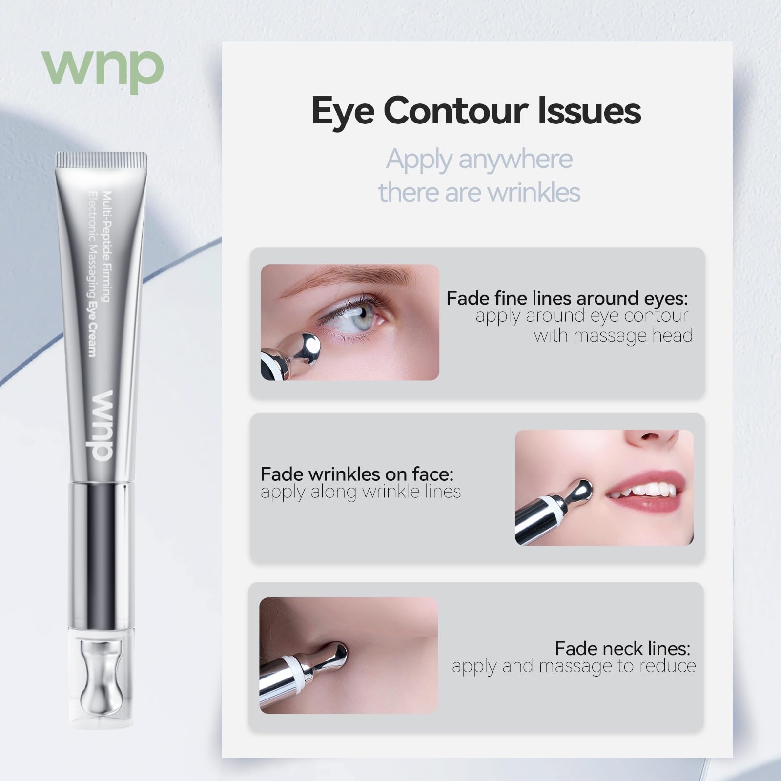 WNP Eye Cream|Wrinkle Eraser Massaging Eye Cream, Multi-peptide Firming Eye Tightener, Anti-Aging Eye Cream for Puffiness and Bags Under Eyes Cream|Electric Massage Eye Cream