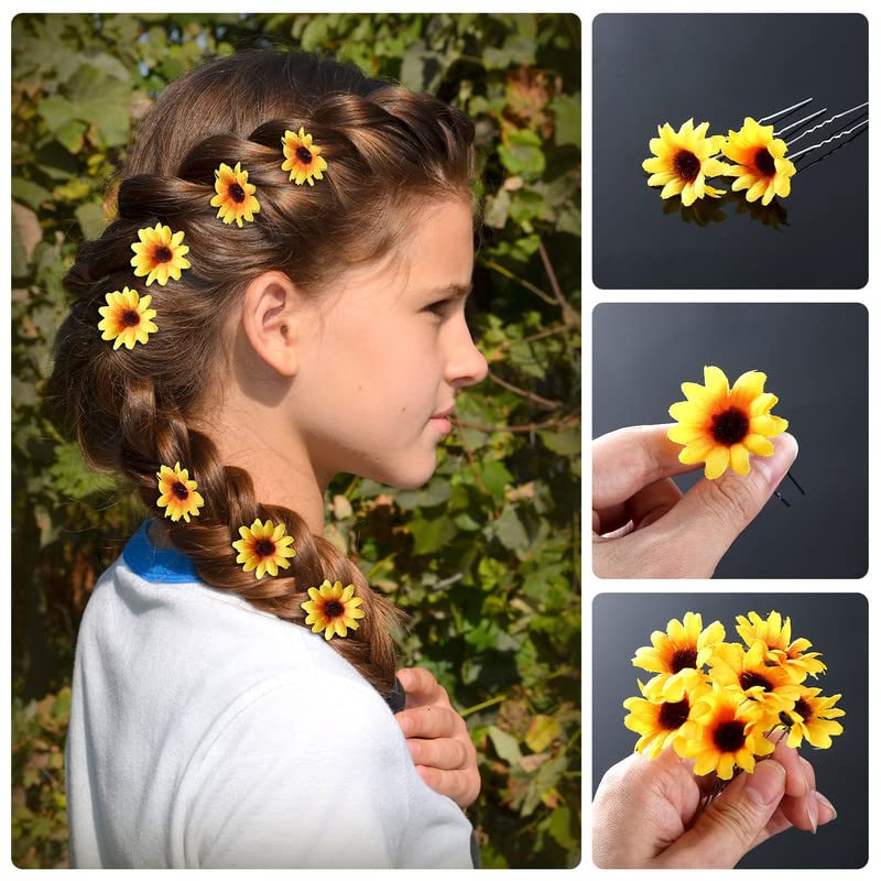 Boao Boao 10 Pieces Sunflower Hair Pins Floral Hair Clips with 2 Pieces Sunflower Wreath for Women and Girls, Performances, Parties, Weddings, Festivals